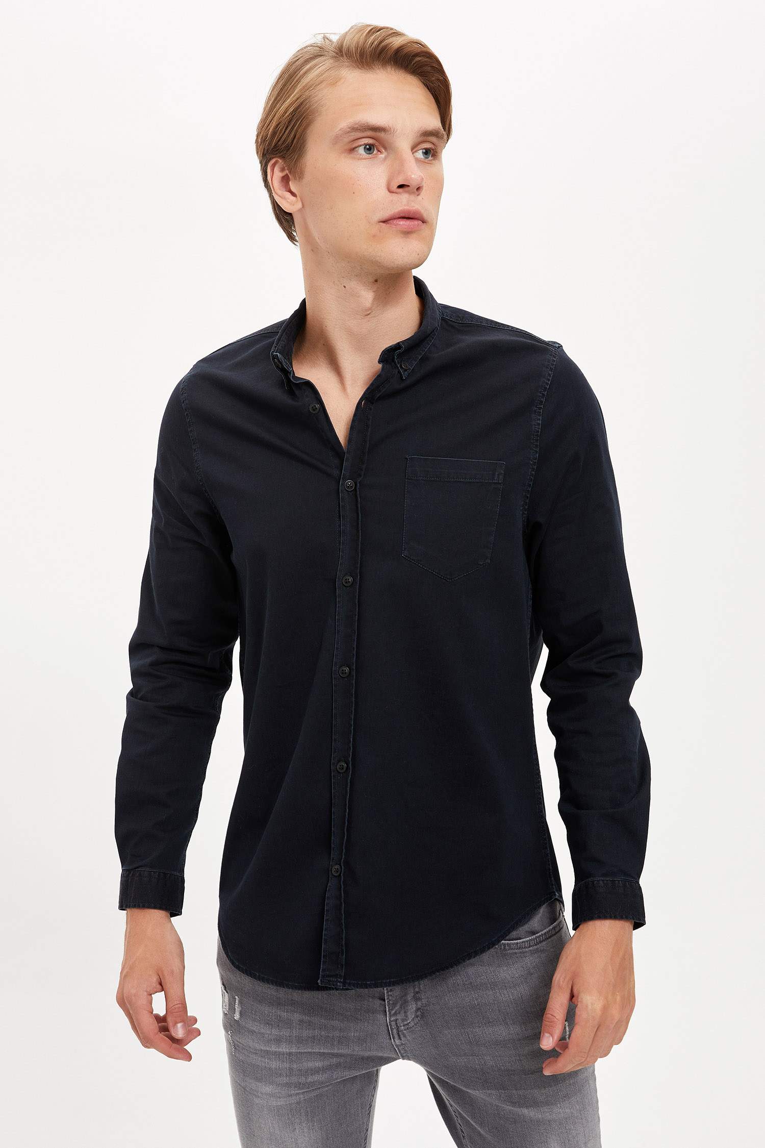 Slim Fit Uzun Kollu Jean Gömlek
