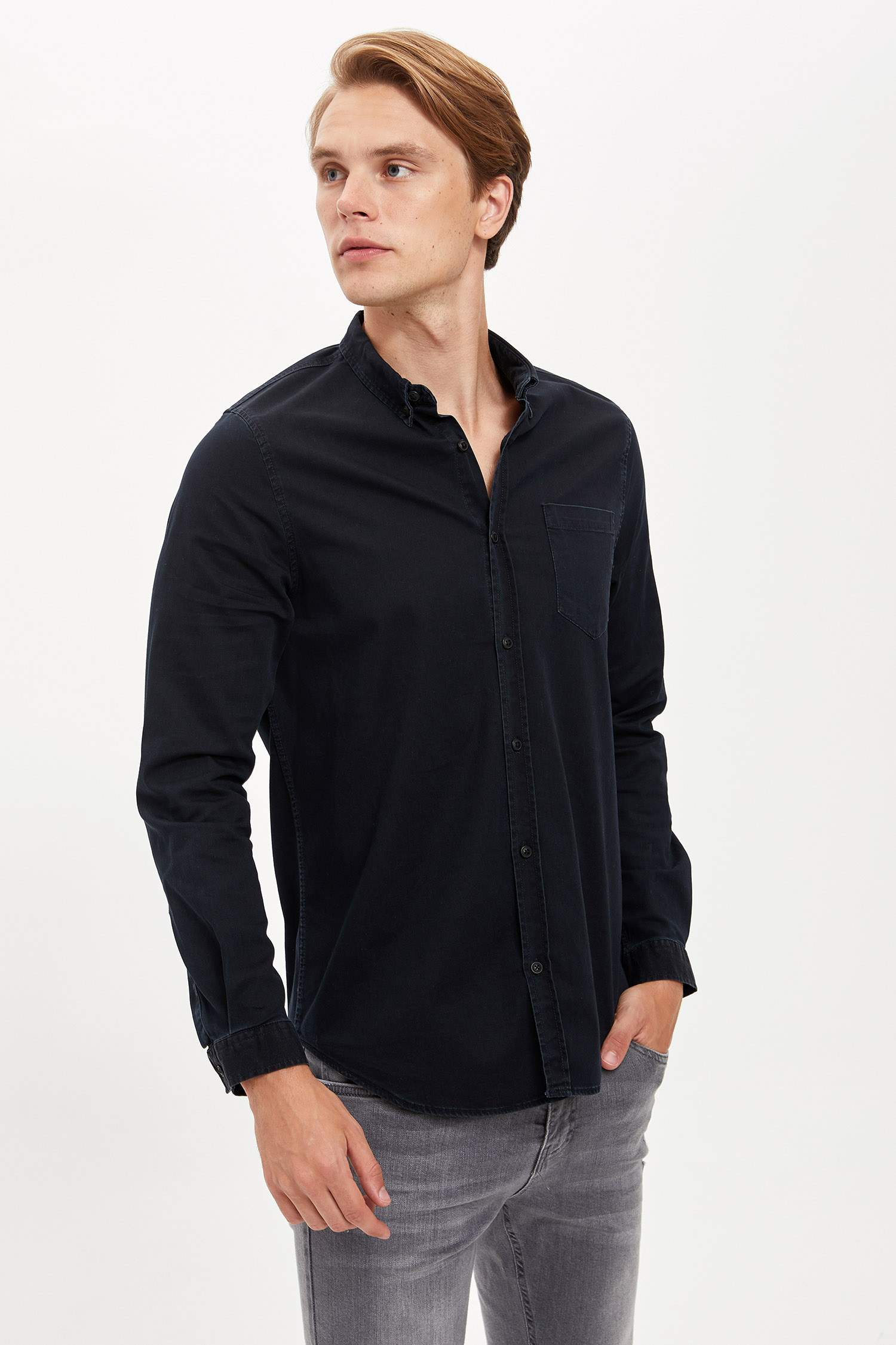 Slim Fit Uzun Kollu Jean Gömlek