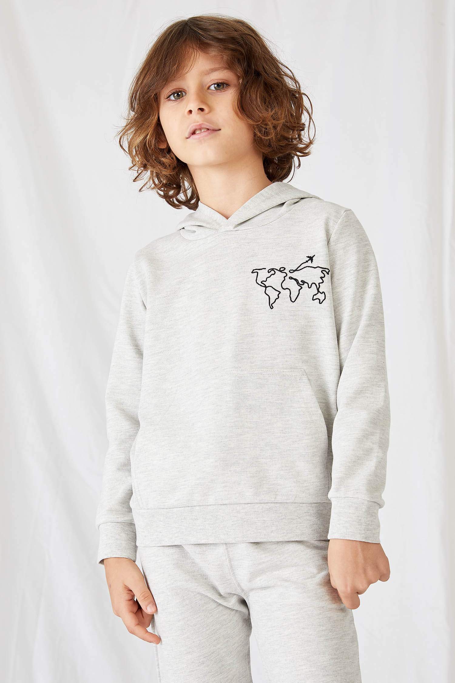Unisex Çocuk Nakışlı Kapüşonlu Organik Pamuk Sweatshirt