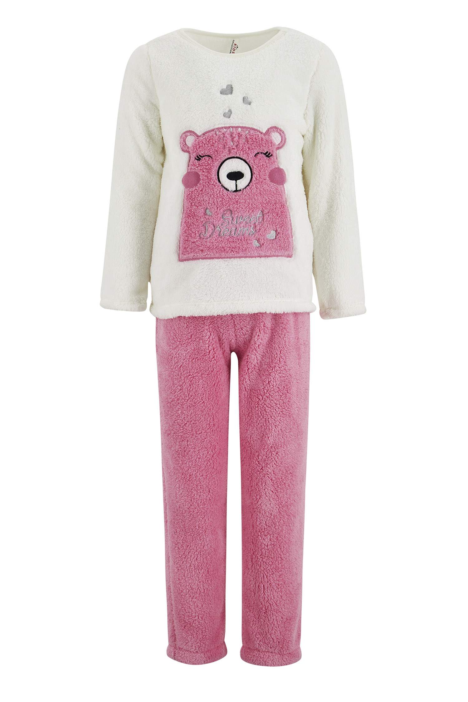 Kız Çocuk Baskılı Peluş Uzun Kollu Pijama Takımı