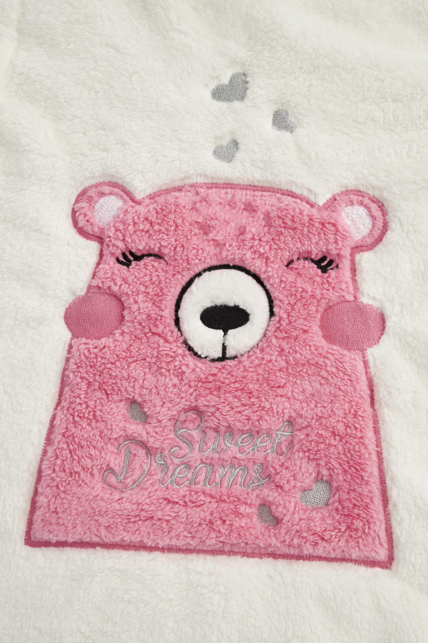 Kız Çocuk Baskılı Peluş Uzun Kollu Pijama Takımı