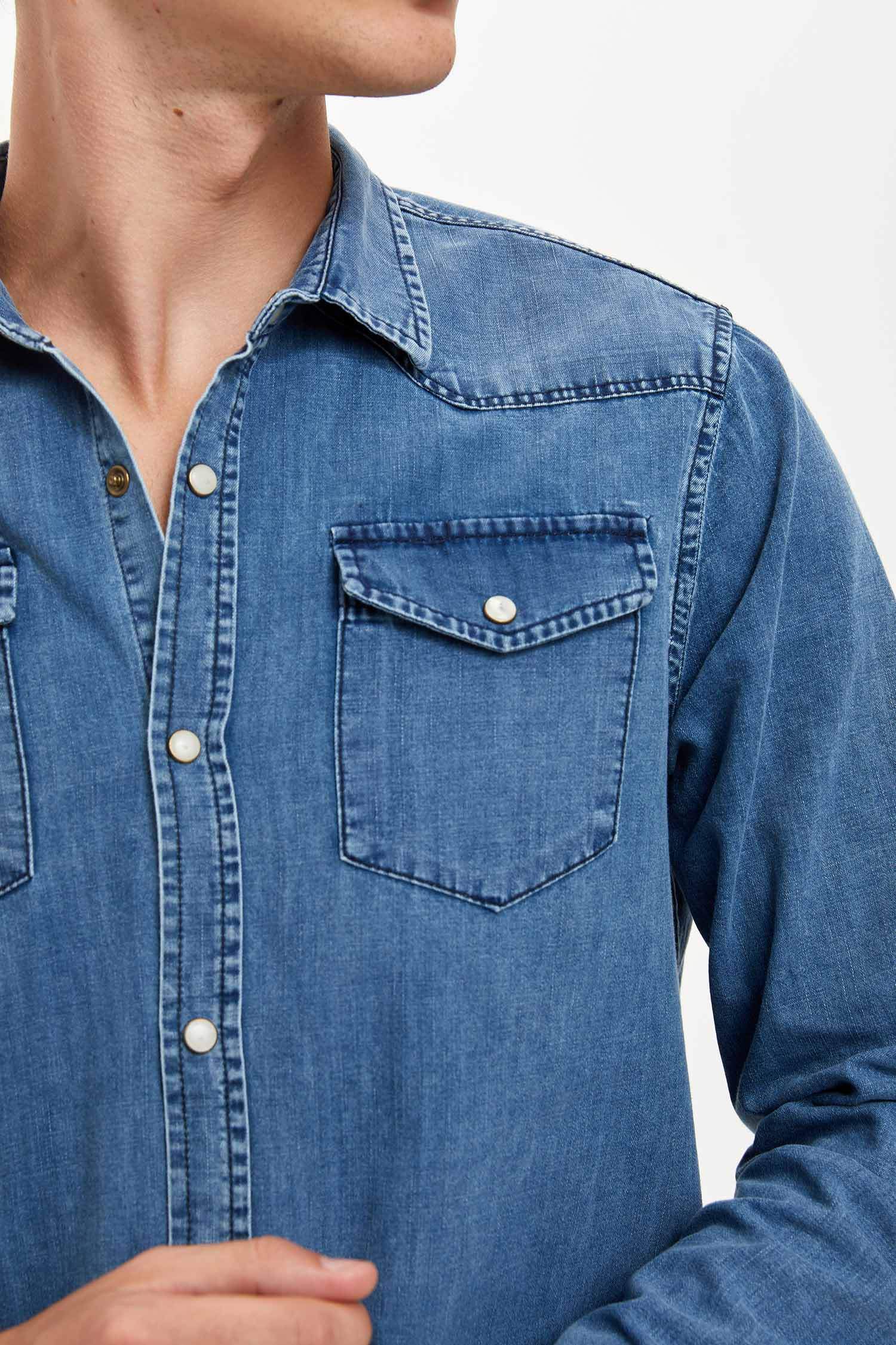 Slim Fit Uzun Kollu Jean Gömlek