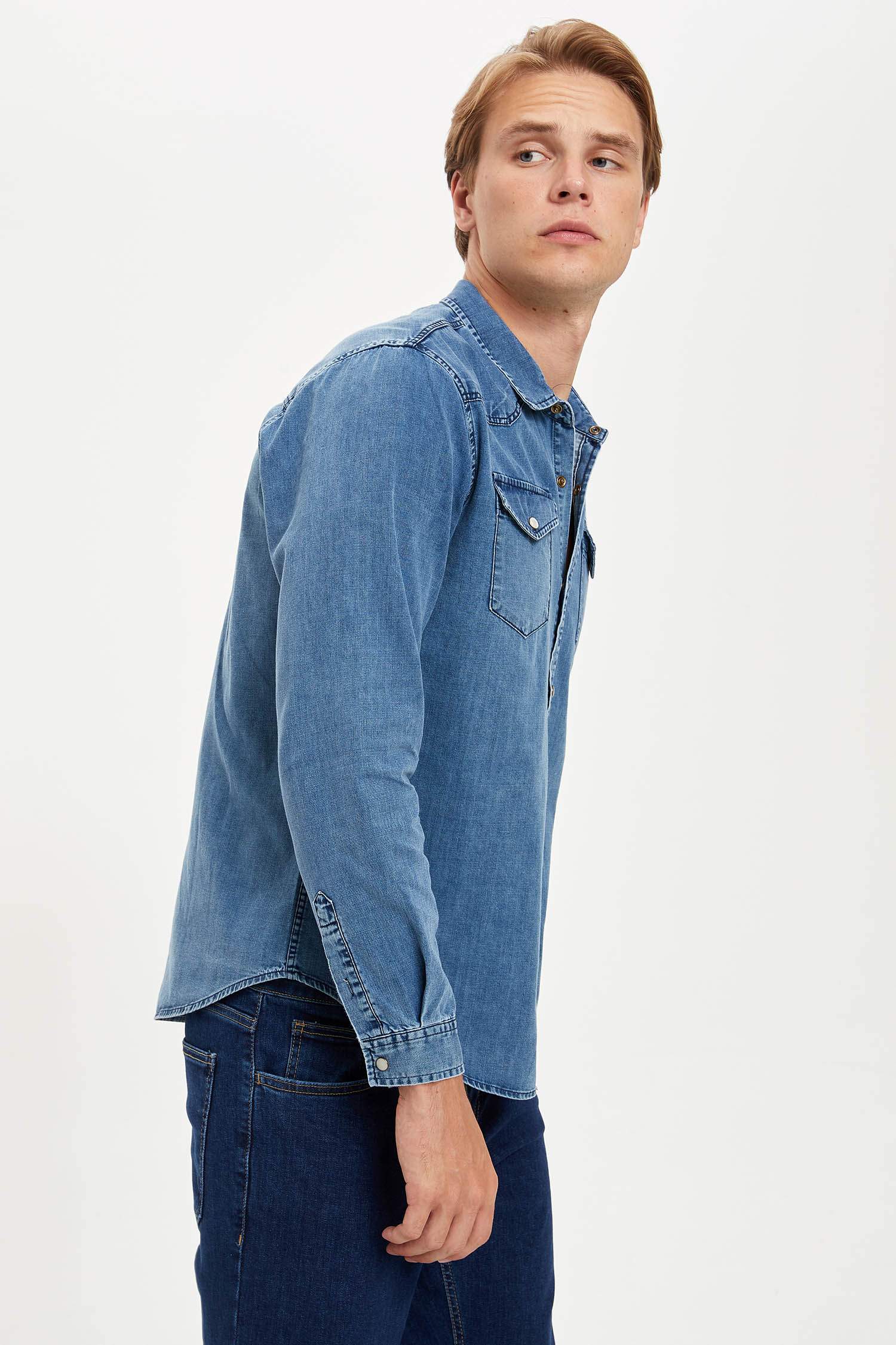Slim Fit Uzun Kollu Jean Gömlek