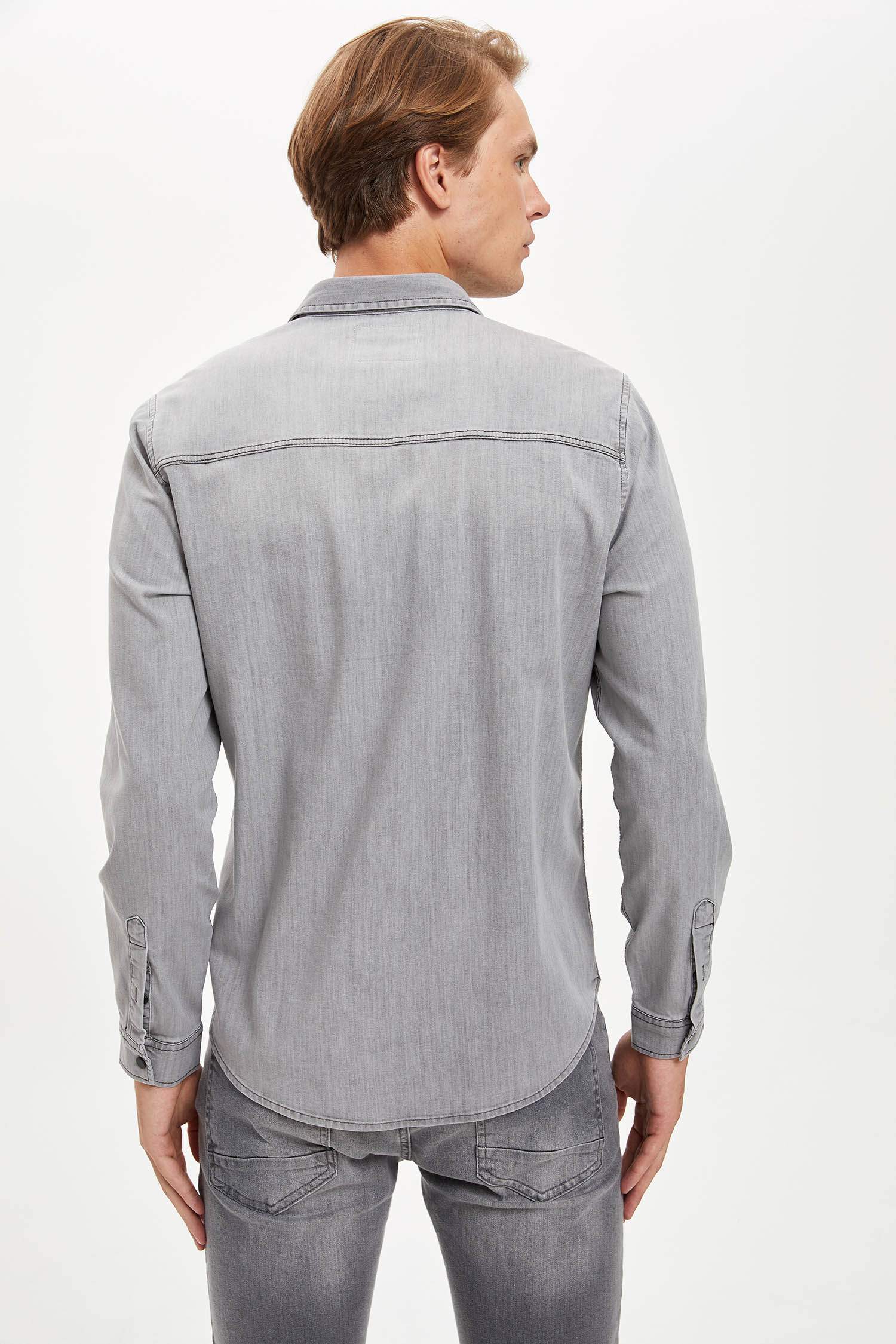 Slim Fit Uzun Kollu Jean Gömlek