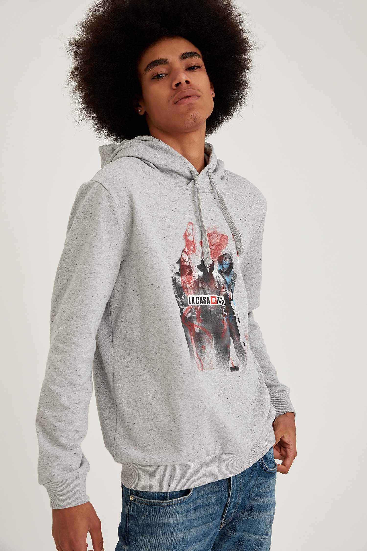 La Casa De Papel Lisanslı Slim Fit Uzun Kollu İçi Yumuşak Tüylü Sweatshirt