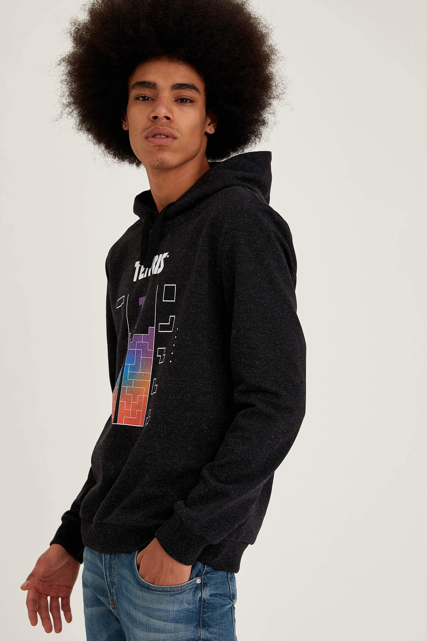 Tetris Lisanslı Slim Fit Uzun Kollu İçi Yumuşak Tüylü Sweatshirt