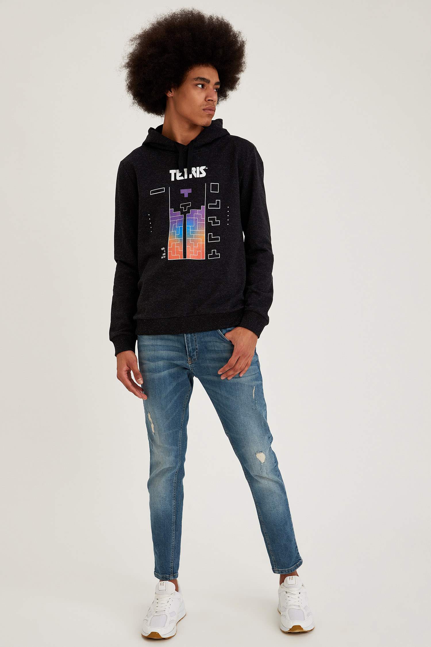 Tetris Lisanslı Slim Fit Uzun Kollu İçi Yumuşak Tüylü Sweatshirt