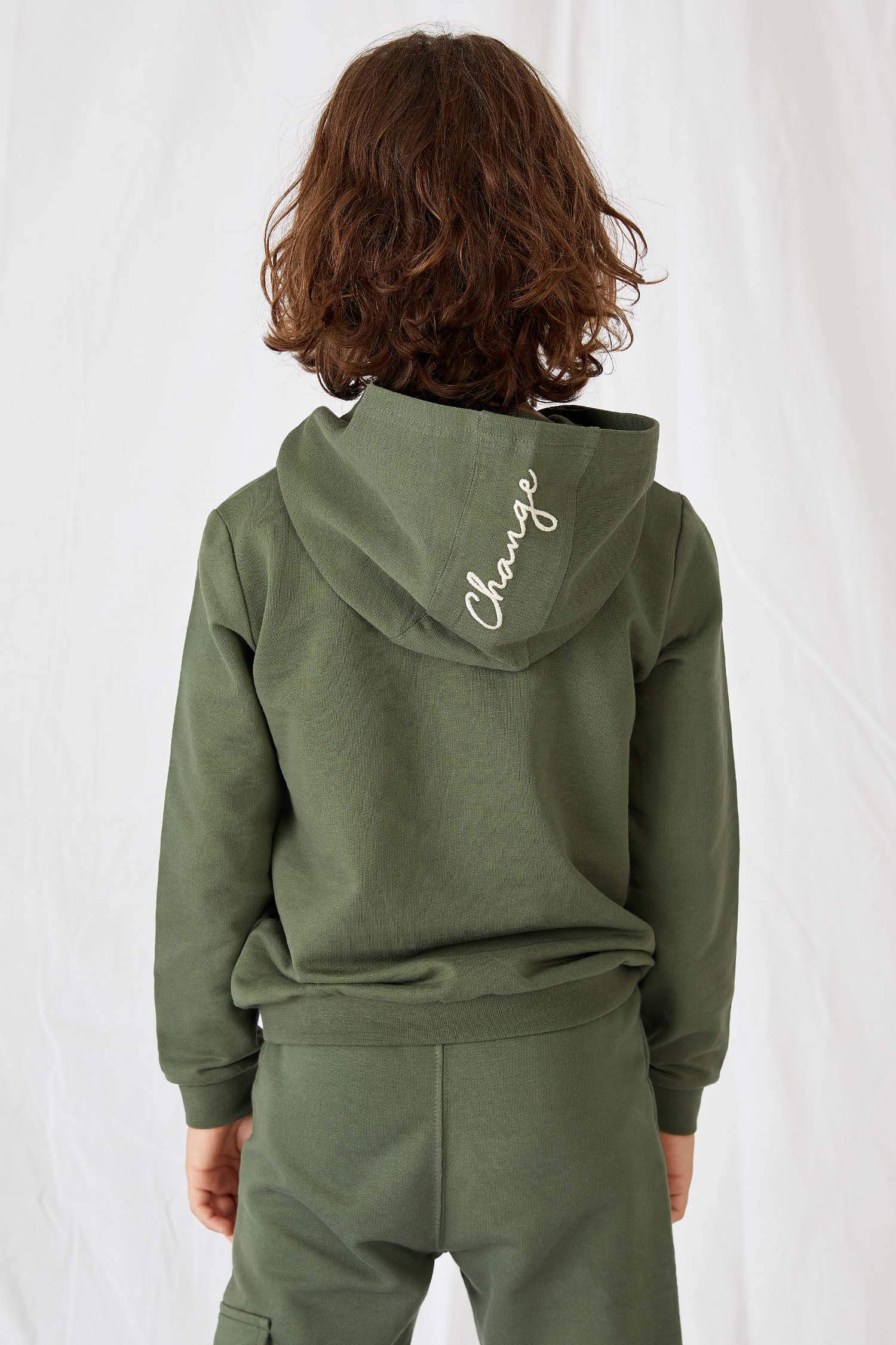 Unisex Çocuk Nakışlı Kapüşonlu Organik Pamuk Sweatshirt