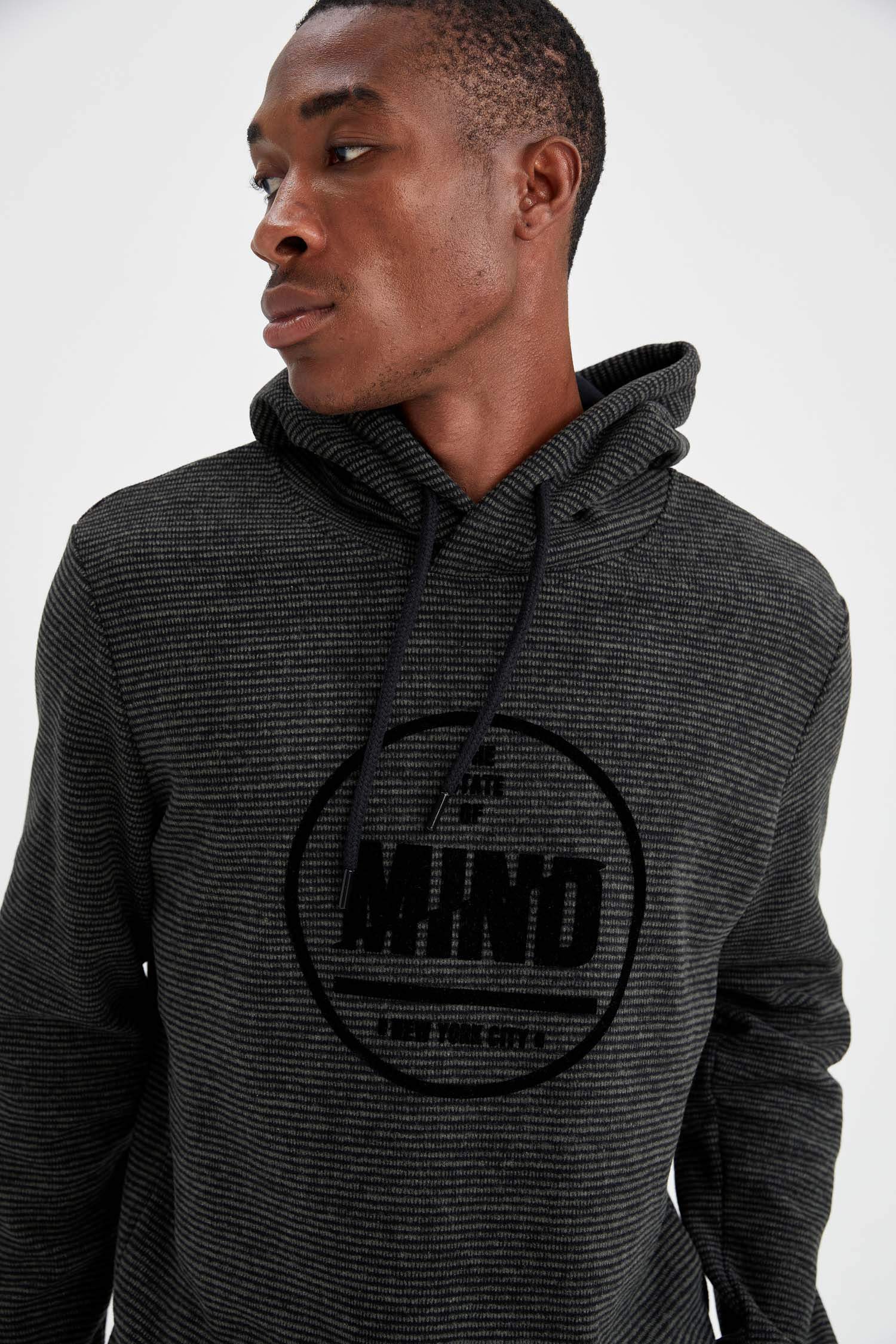 Regular Fit Kapüşonlu Baskılı Uzun Kollu Sweatshirt