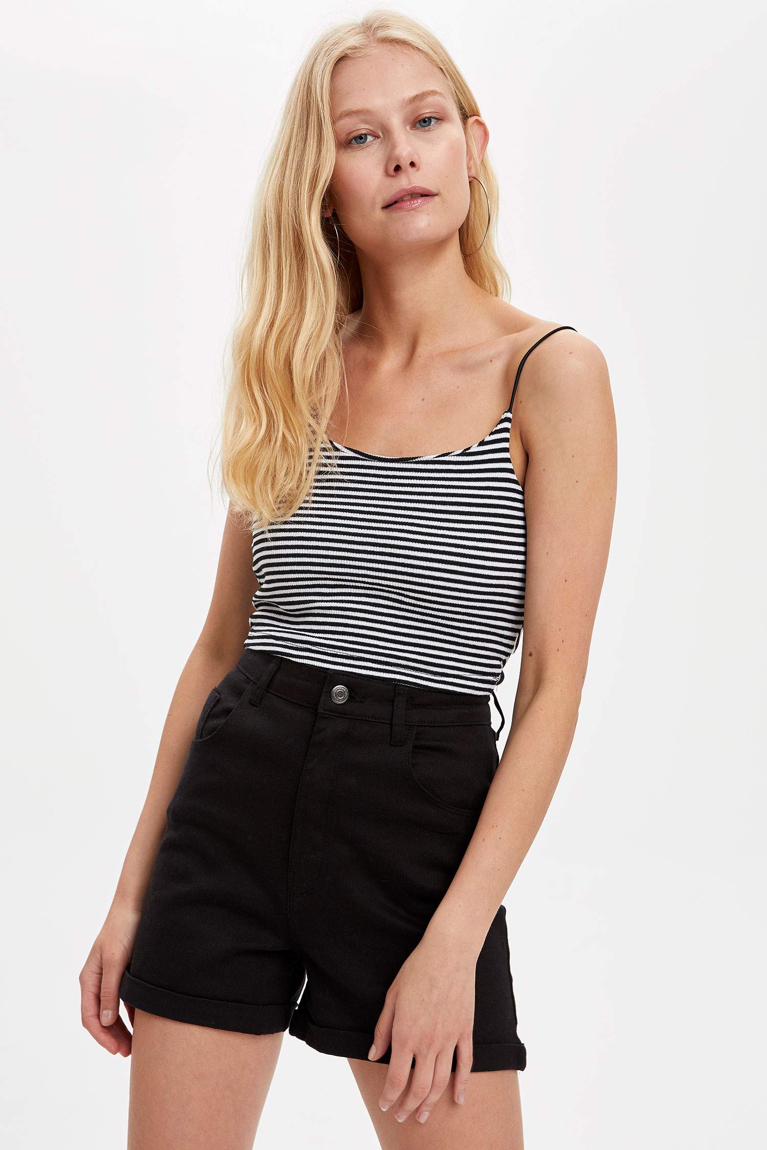 Çizgili Skinny Fit Crop Askılı Atlet