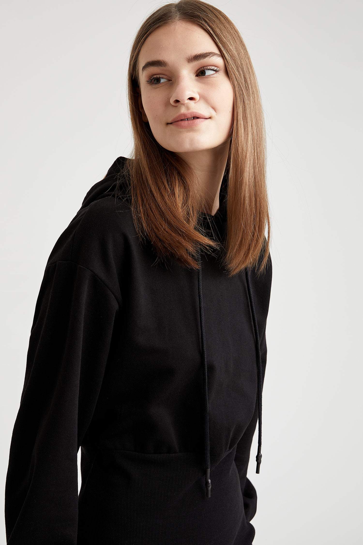 Basic Kapüşonlu Slim Fit Sweat Elbise