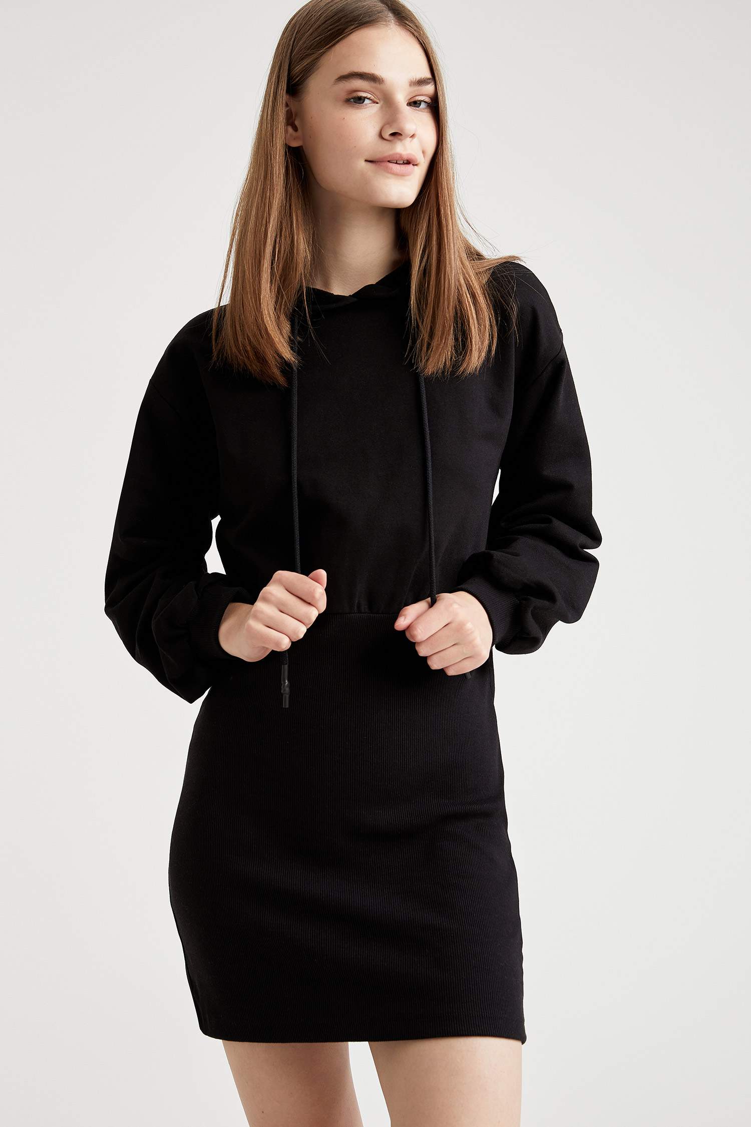Basic Kapüşonlu Slim Fit Sweat Elbise