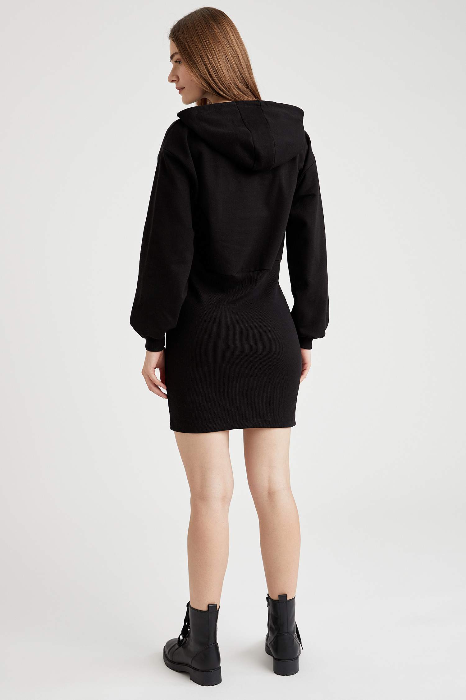 Basic Kapüşonlu Slim Fit Sweat Elbise