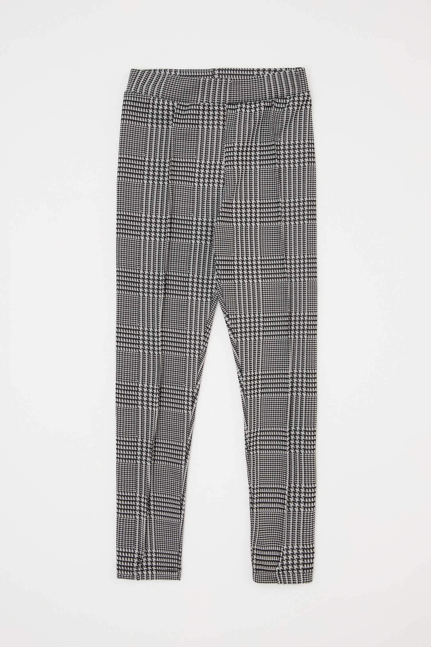Kız Çocuk Slim Fit Kare Desenli Bilek Boy Tayt