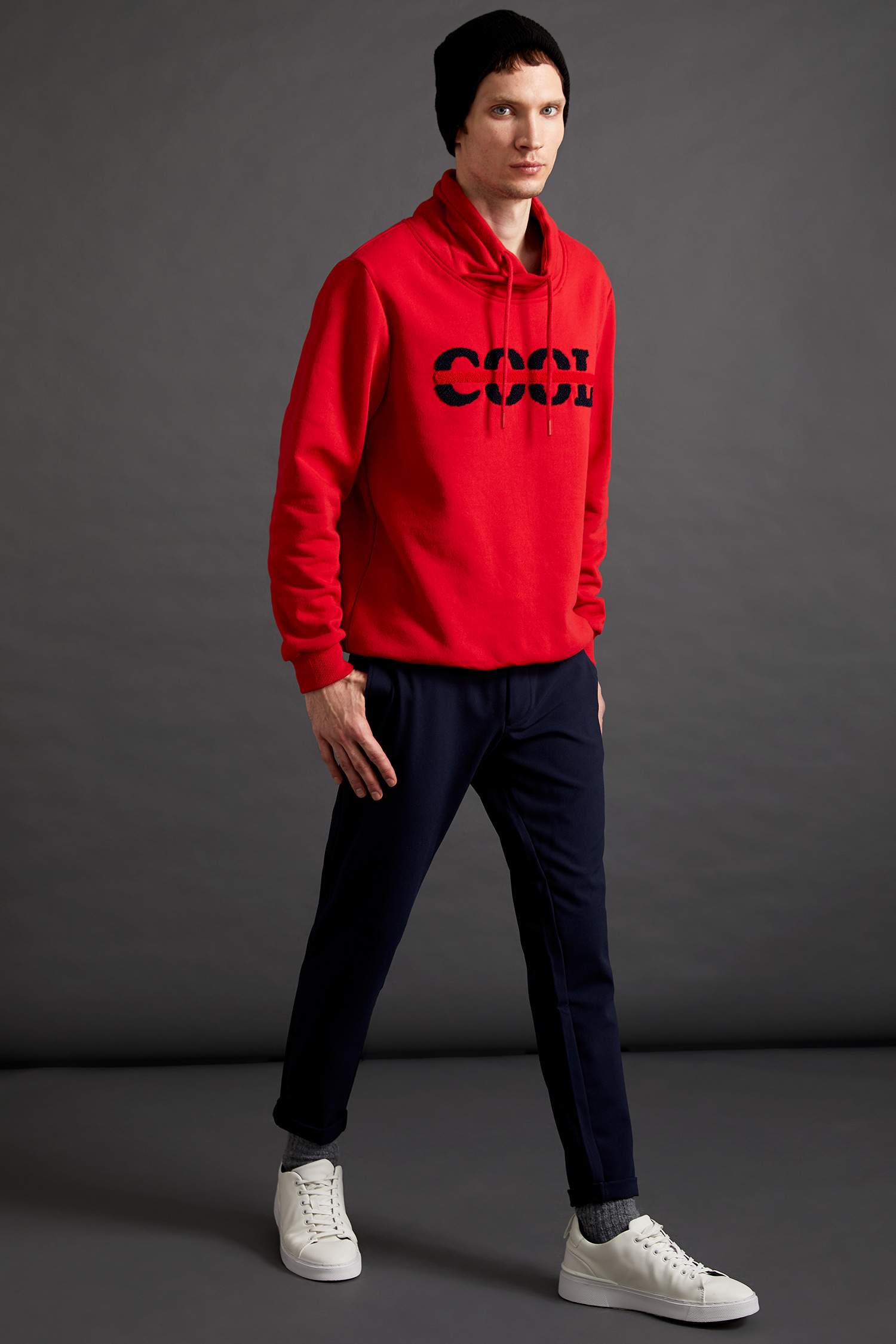 Cool Baskılı Slim Fit Şal Yaka Sweatshirt