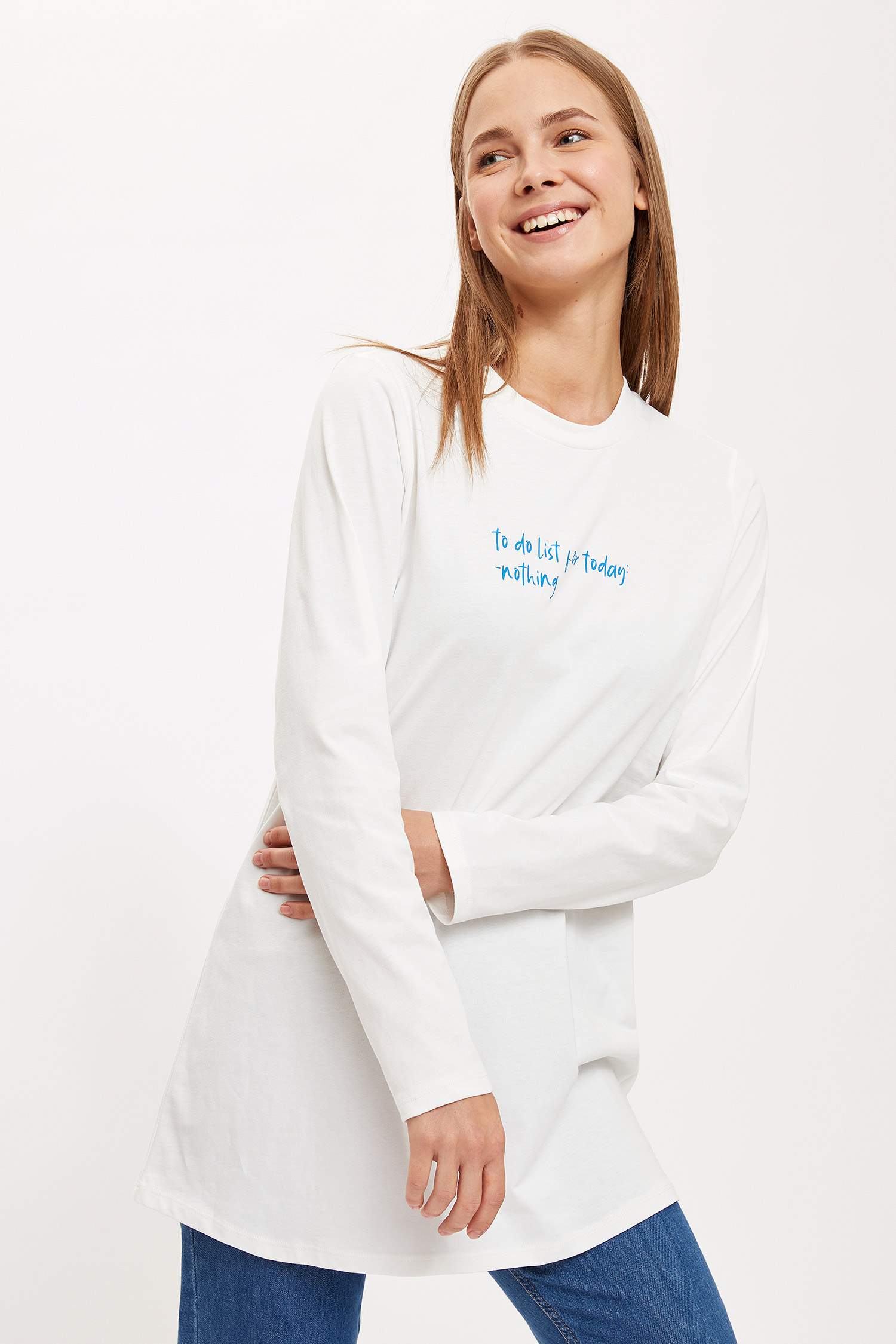 Slogan Baskılı Relax Fit Tunik