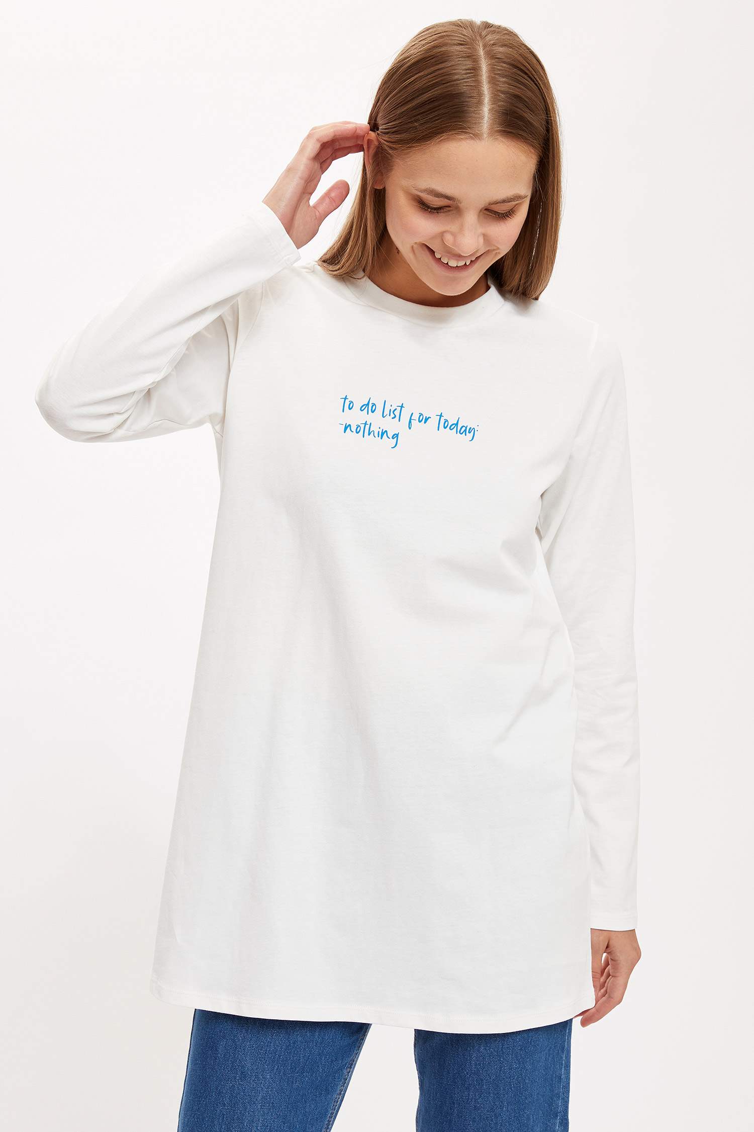 Slogan Baskılı Relax Fit Tunik