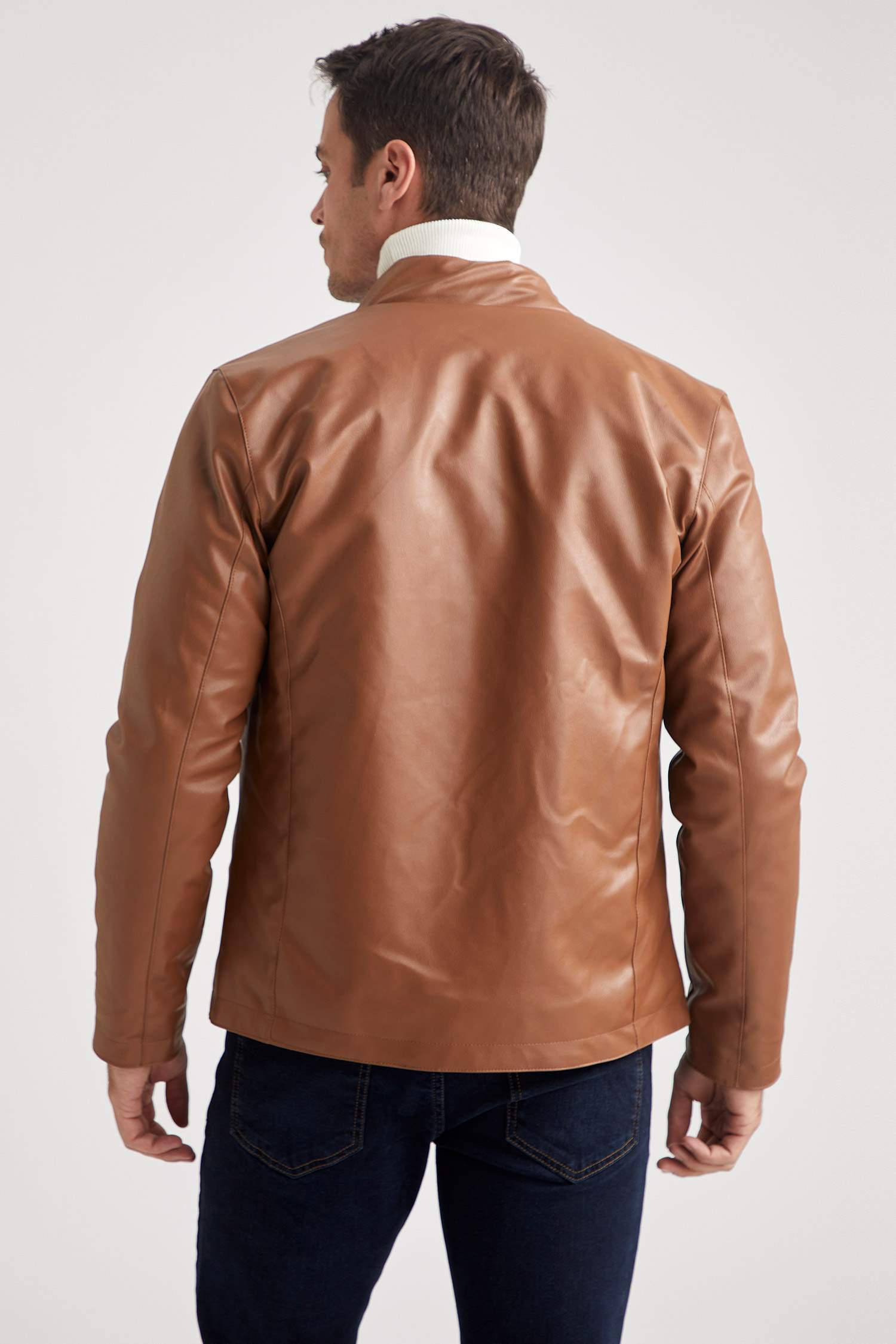 Suni Deri Slim Fit Dik Yaka Mont