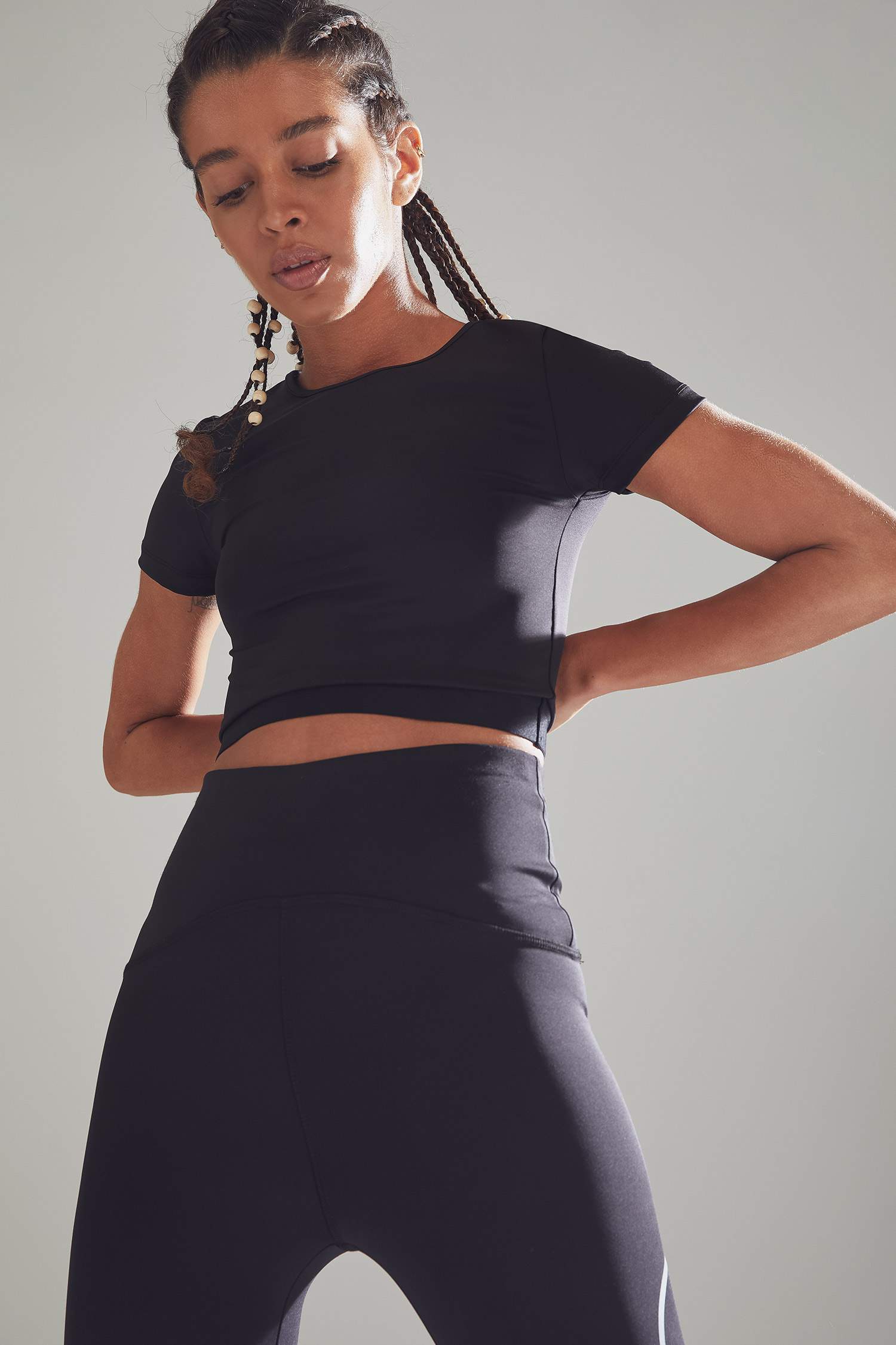 Bisiklet Yaka Slim Fit Crop Spor Tişört