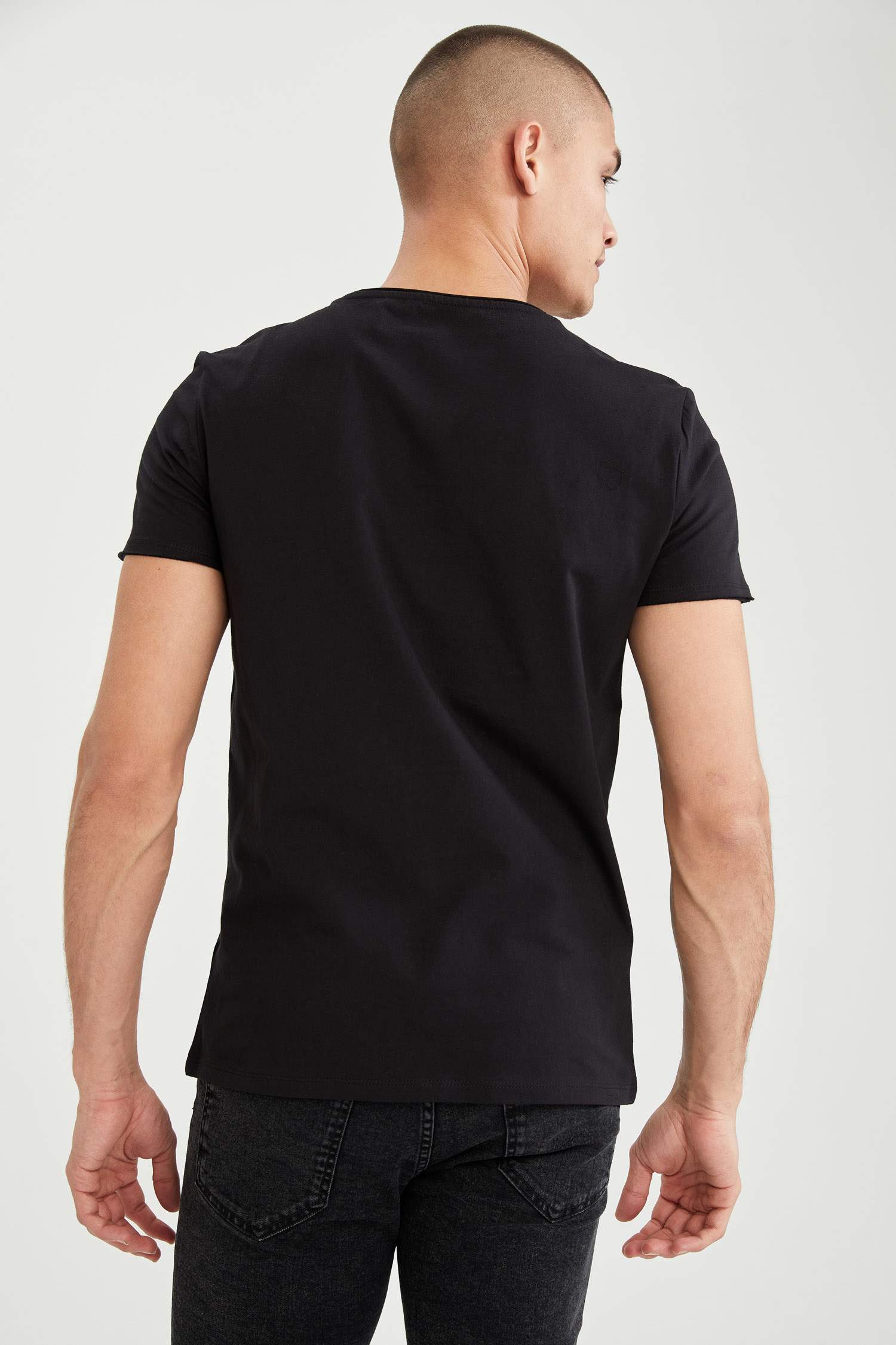Naturel Baskılı Bisiklet Yaka Slim Fit Pamuklu Penye Tişört
