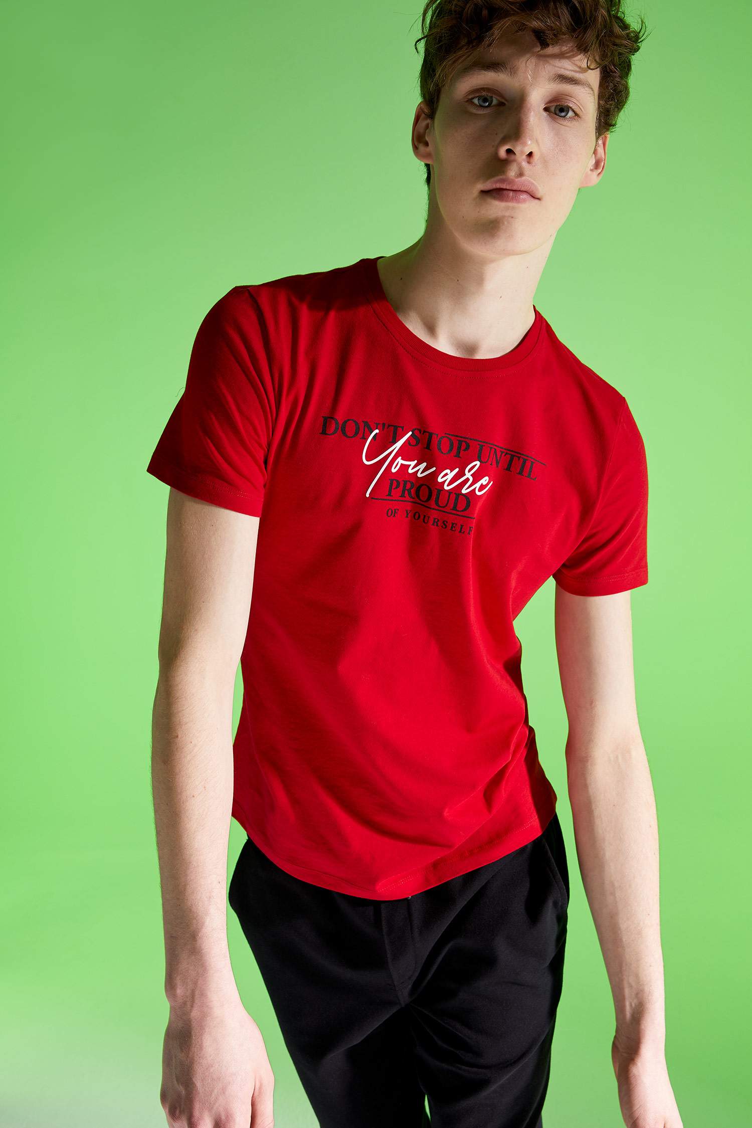 Baskılı Slim Fit Bisiklet Yaka Pamuklu Tişört
