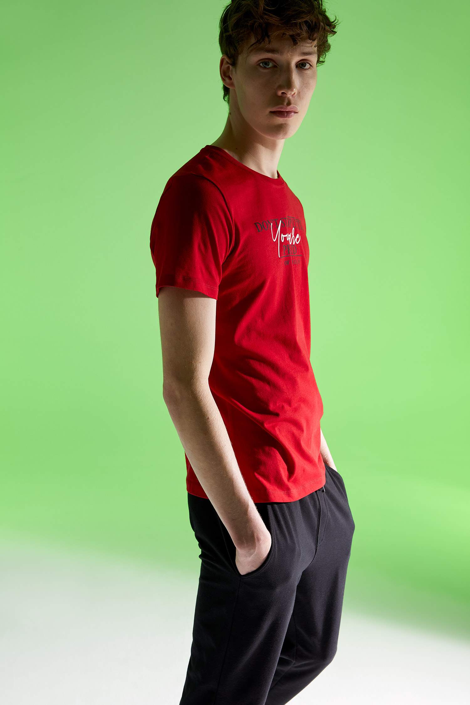 Baskılı Slim Fit Bisiklet Yaka Pamuklu Tişört