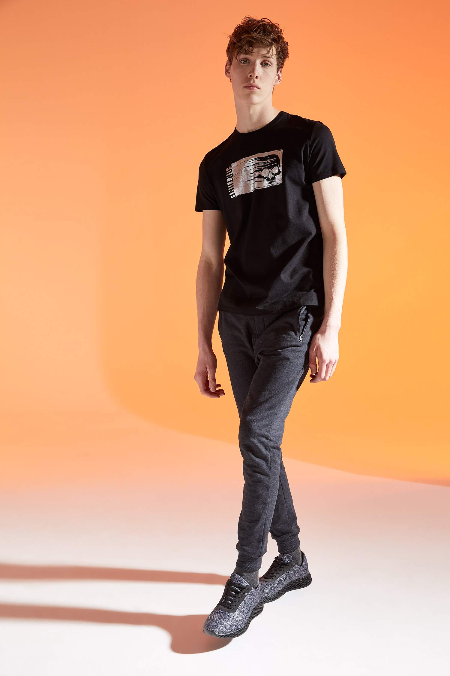 Kuru Kafa Baskılı Slim Fit Bisiklet Yaka Tişört