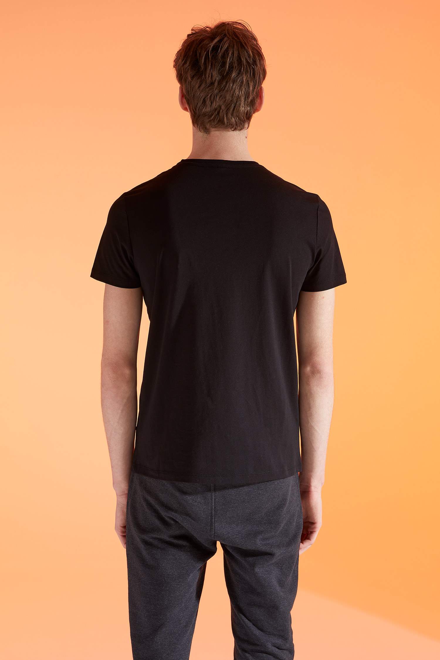 Kuru Kafa Baskılı Slim Fit Bisiklet Yaka Tişört