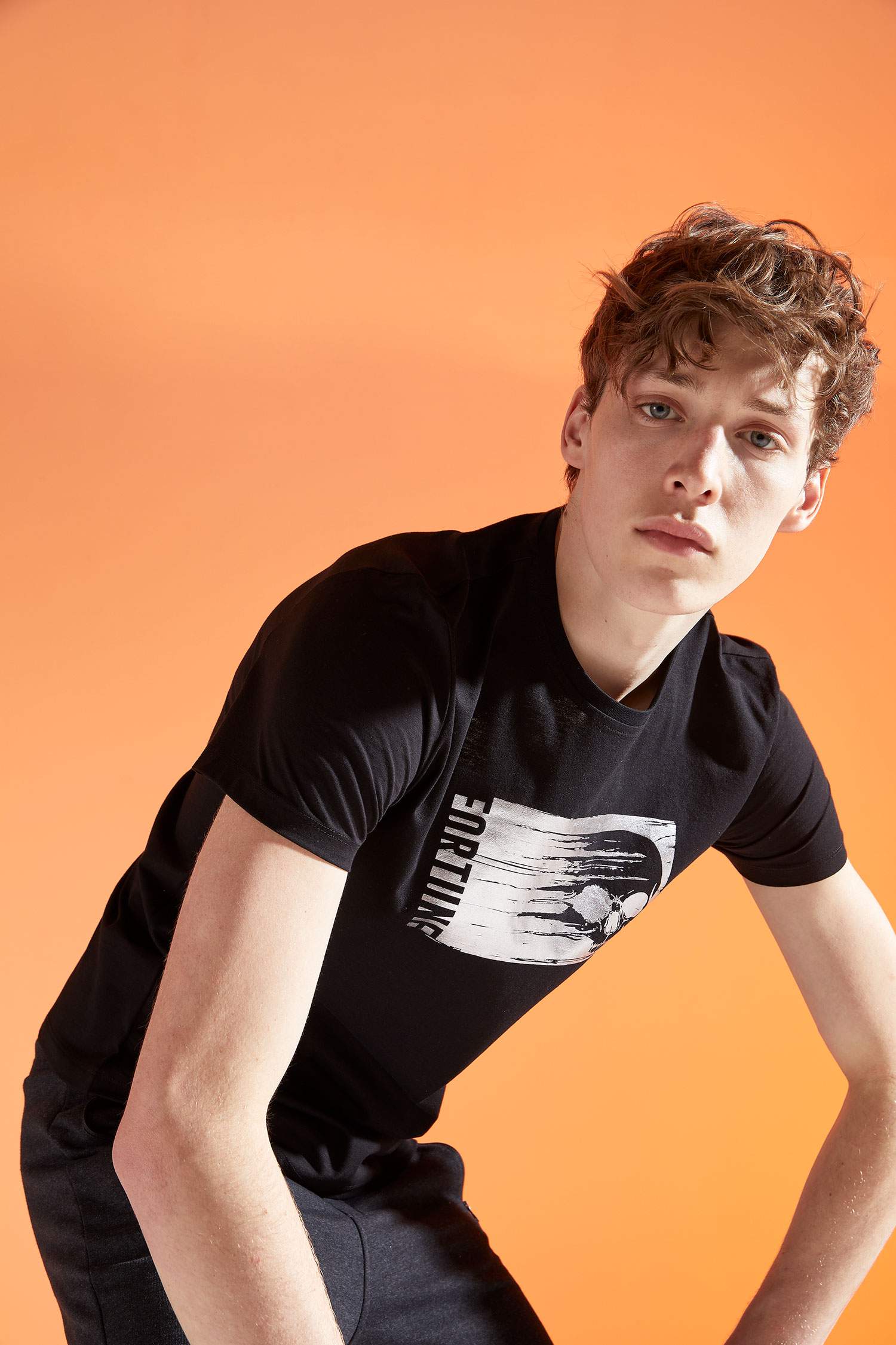 Kuru Kafa Baskılı Slim Fit Bisiklet Yaka Tişört