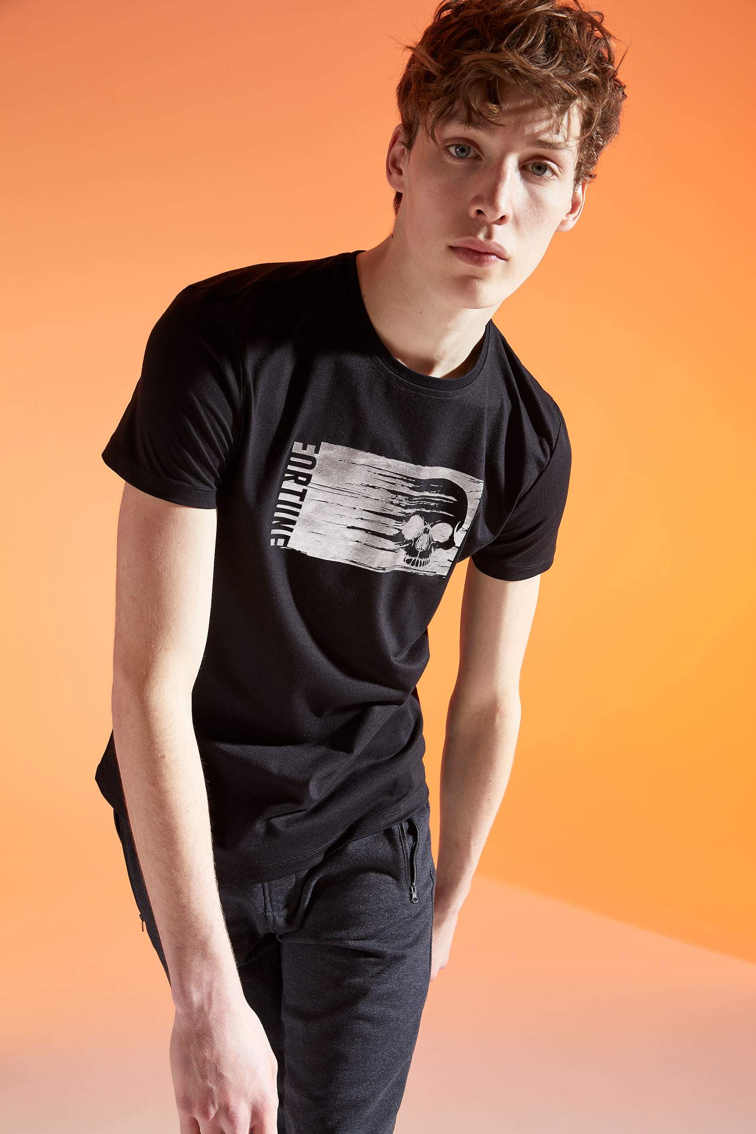 Kuru Kafa Baskılı Slim Fit Bisiklet Yaka Tişört