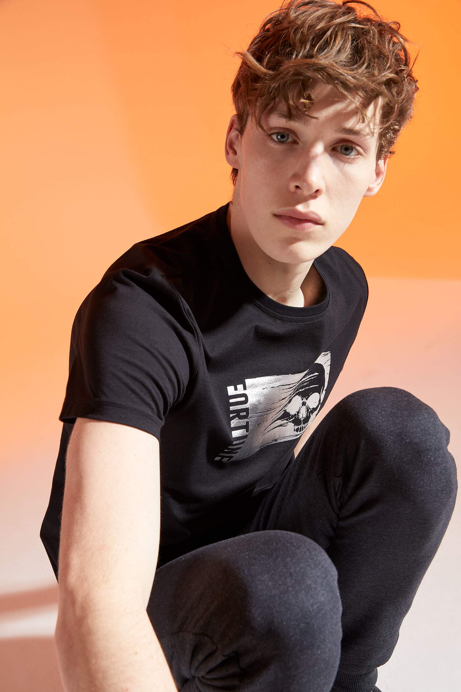 Kuru Kafa Baskılı Slim Fit Bisiklet Yaka Tişört