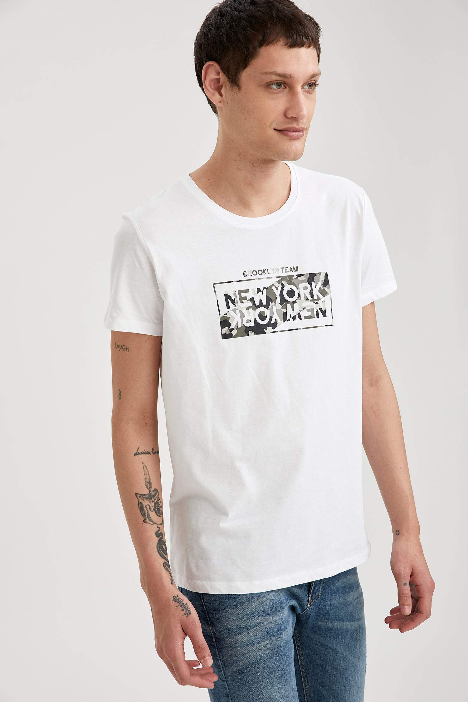 New York Baskılı Slim Fit Bisiklet Yaka Pamuklu Penye Tişört