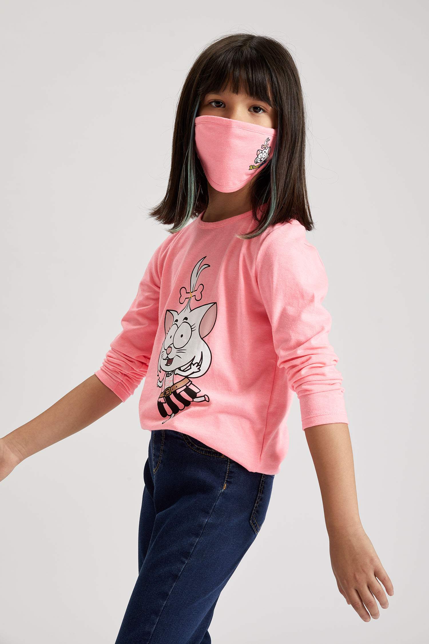 Kız Çocuk Kral Şakir Lisanslı Sweatshirt ve Maske Takım