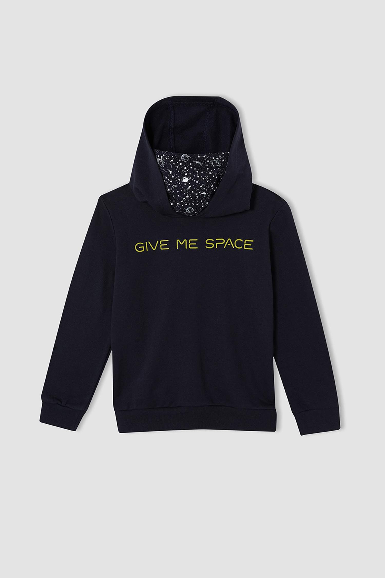 Erkek Çocuk Yazı Baskılı Korunaklı Kapüşonlu Sweatshirt
