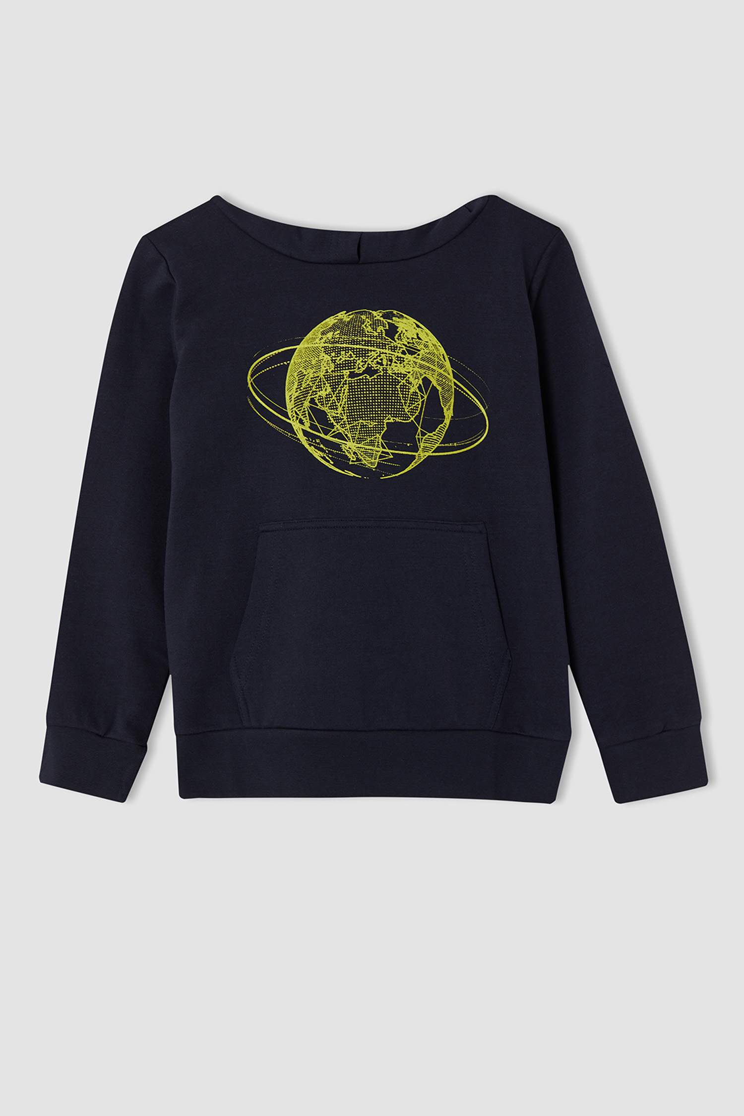 Erkek Çocuk Dünya Baskılı Kapüşonlu Sweatshirt