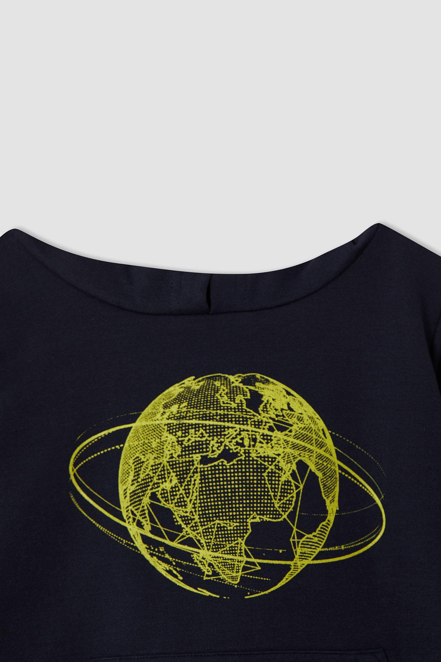 Erkek Çocuk Dünya Baskılı Kapüşonlu Sweatshirt
