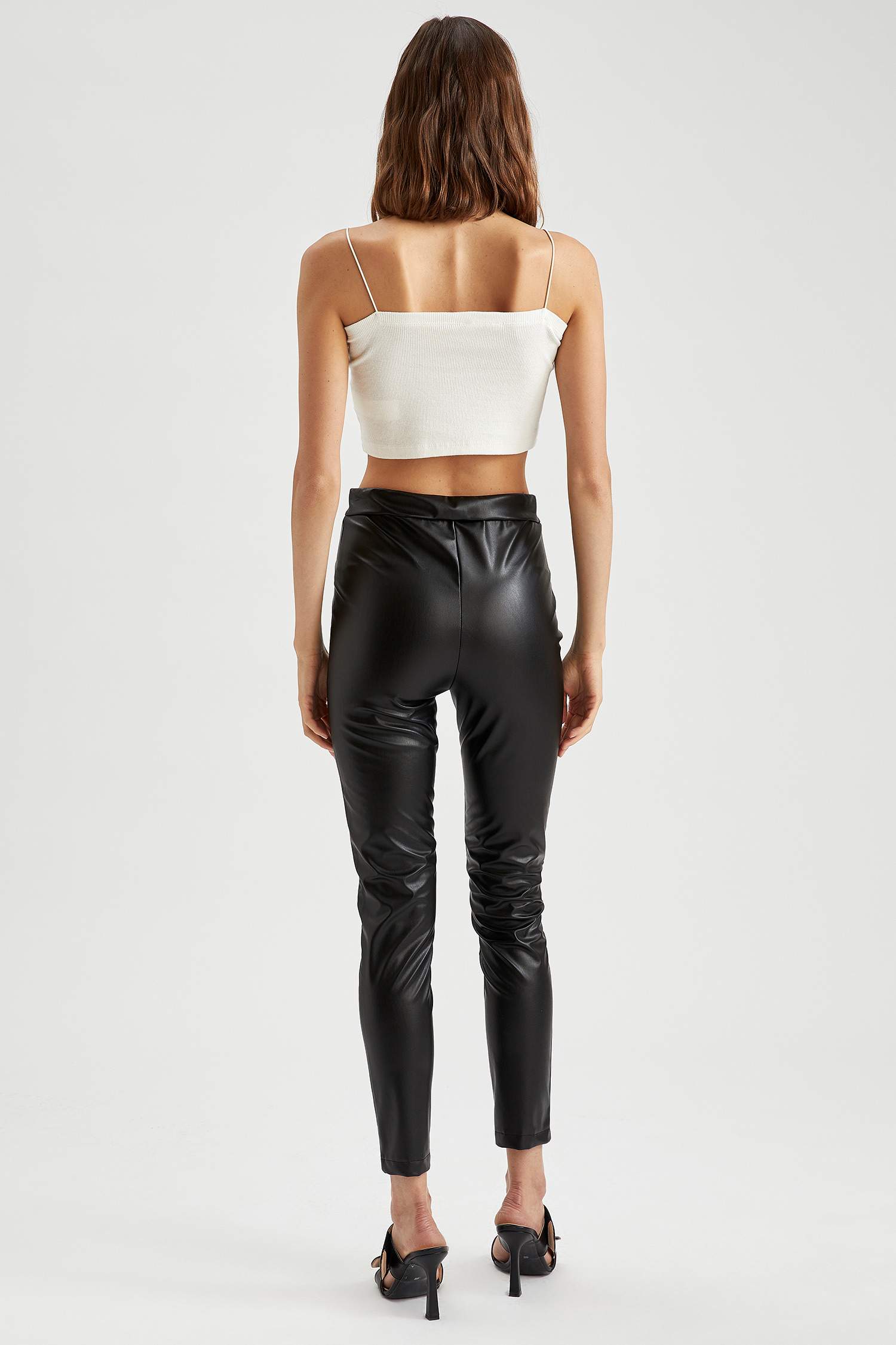 Suni Deri Slim Fit Dokuma Tayt