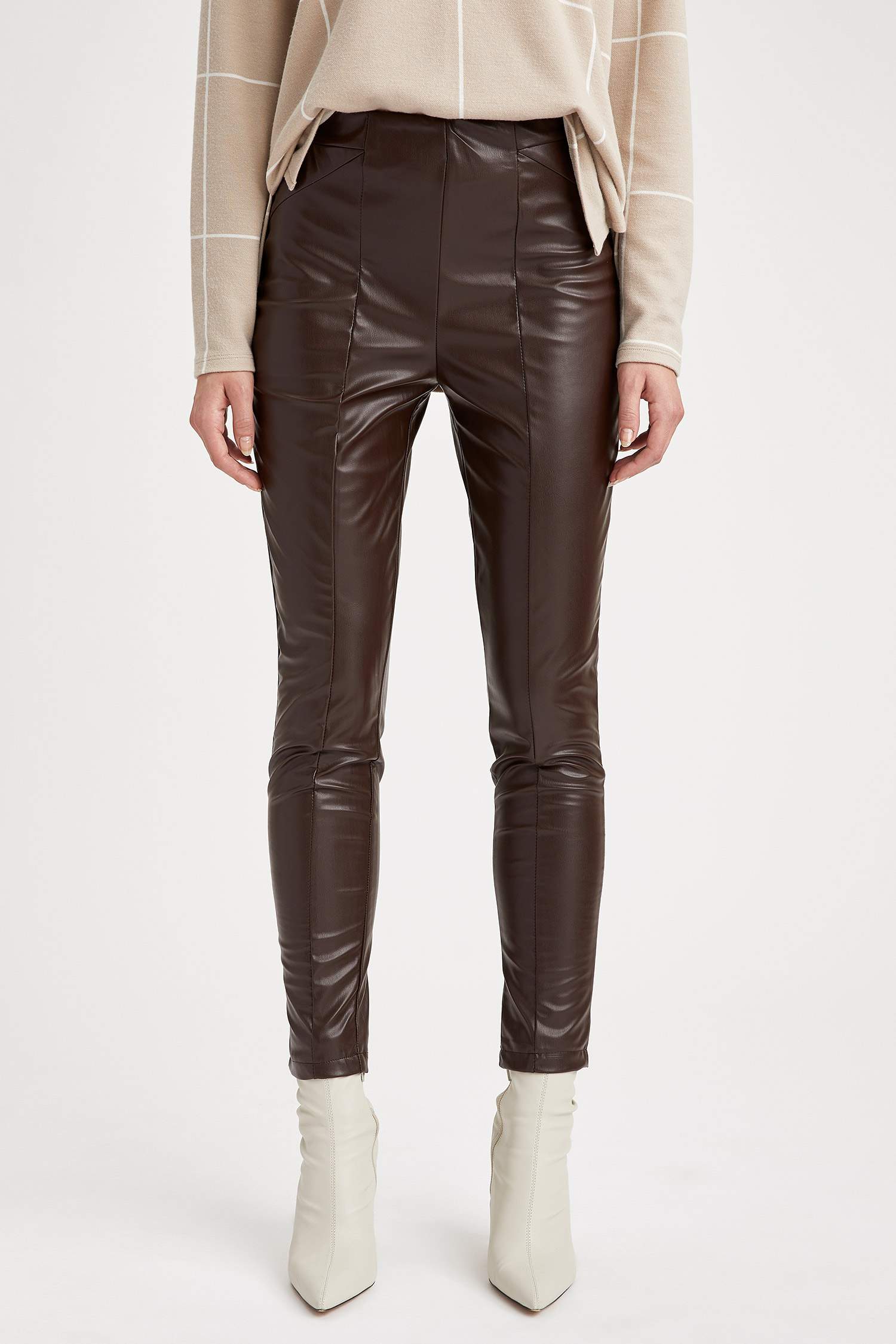 Suni Deri Slim Fit Dokuma Tayt