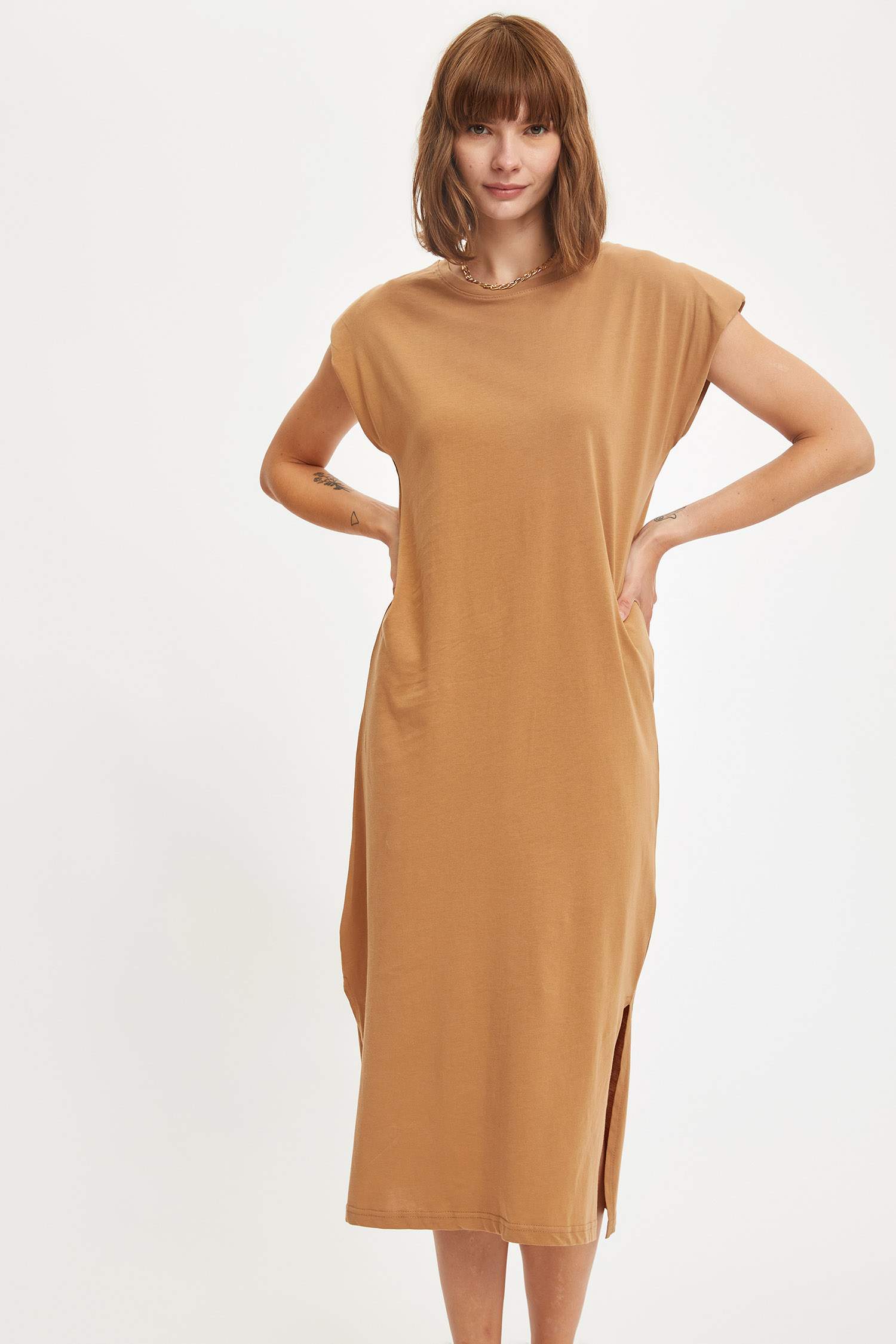 Basic Oversize Örme Kısa Kollu Tişört Elbise
