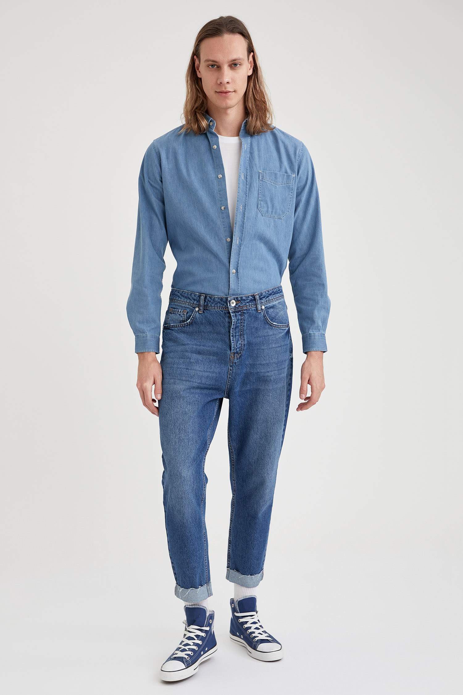 Slim Fit Uzun Kollu Jean Gömlek