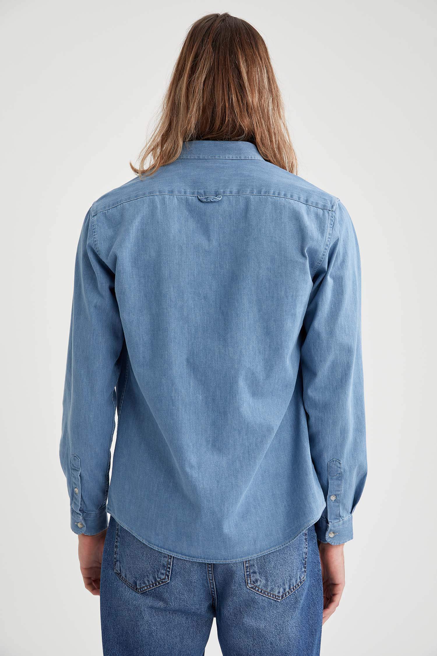 Slim Fit Uzun Kollu Jean Gömlek