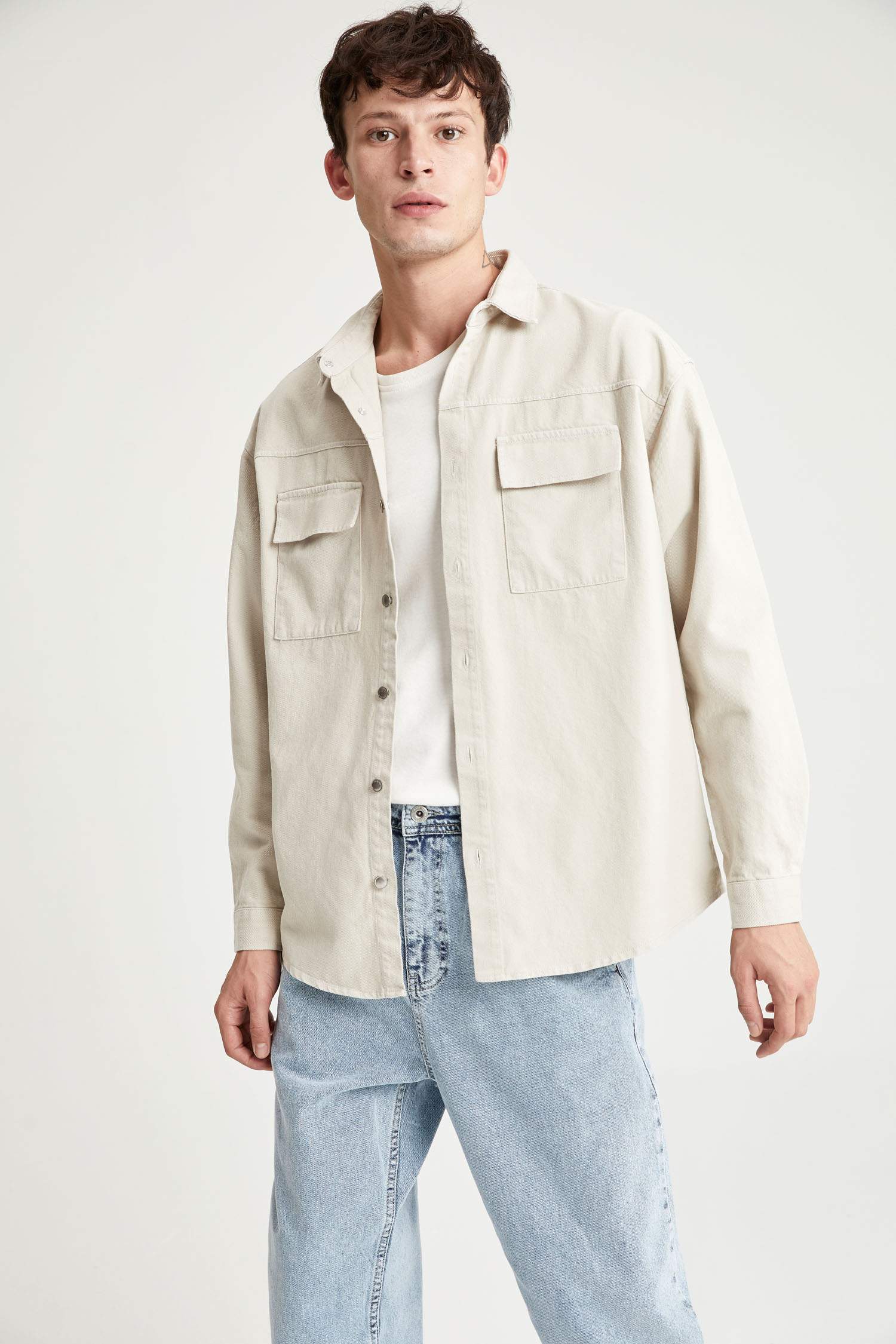 Oversize Fit Uzun Kollu Jean Gömlek Ceket