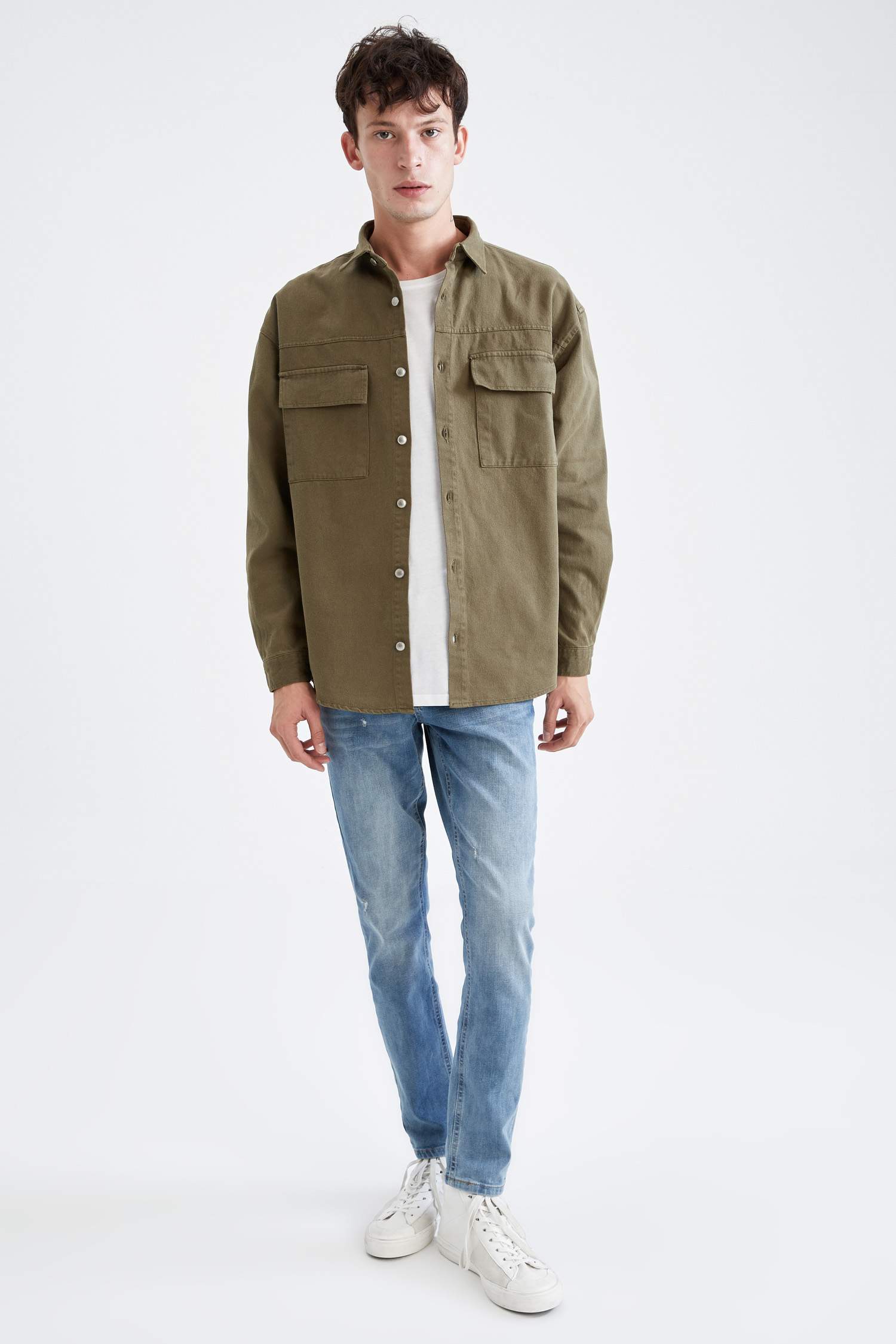 Oversize Fit Uzun Kollu Jean Gömlek Ceket