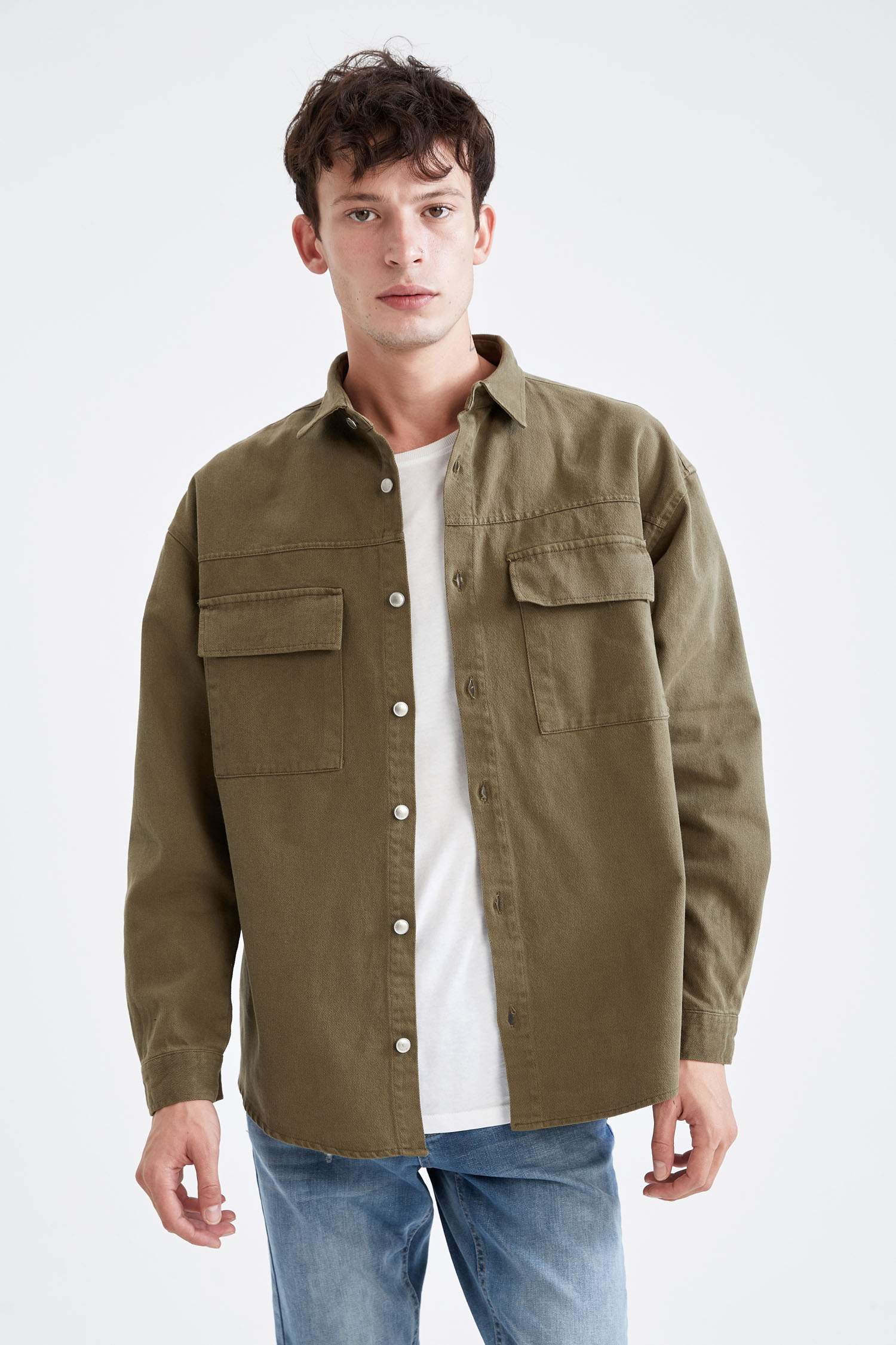 Oversize Fit Uzun Kollu Jean Gömlek Ceket