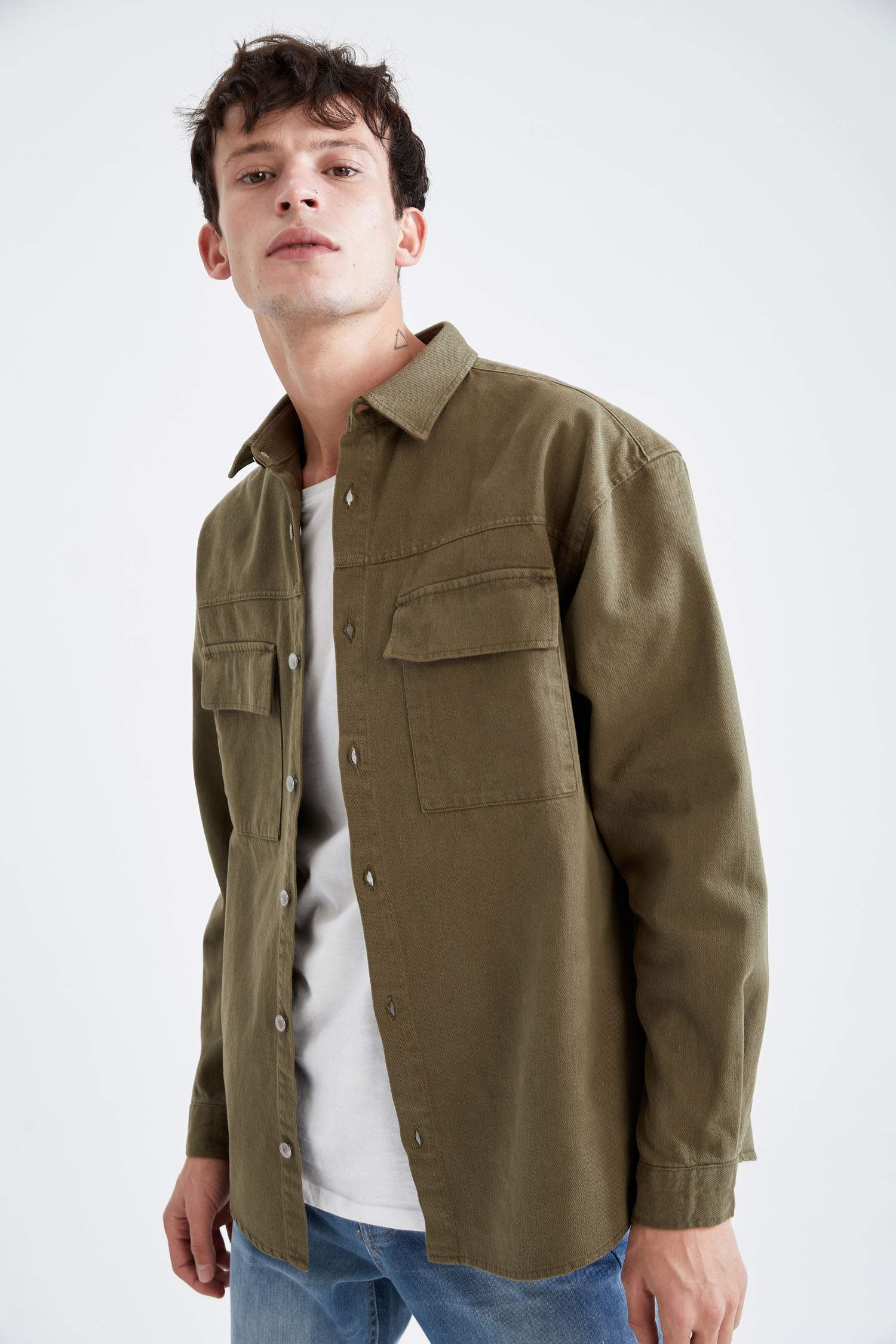 Oversize Fit Uzun Kollu Jean Gömlek Ceket