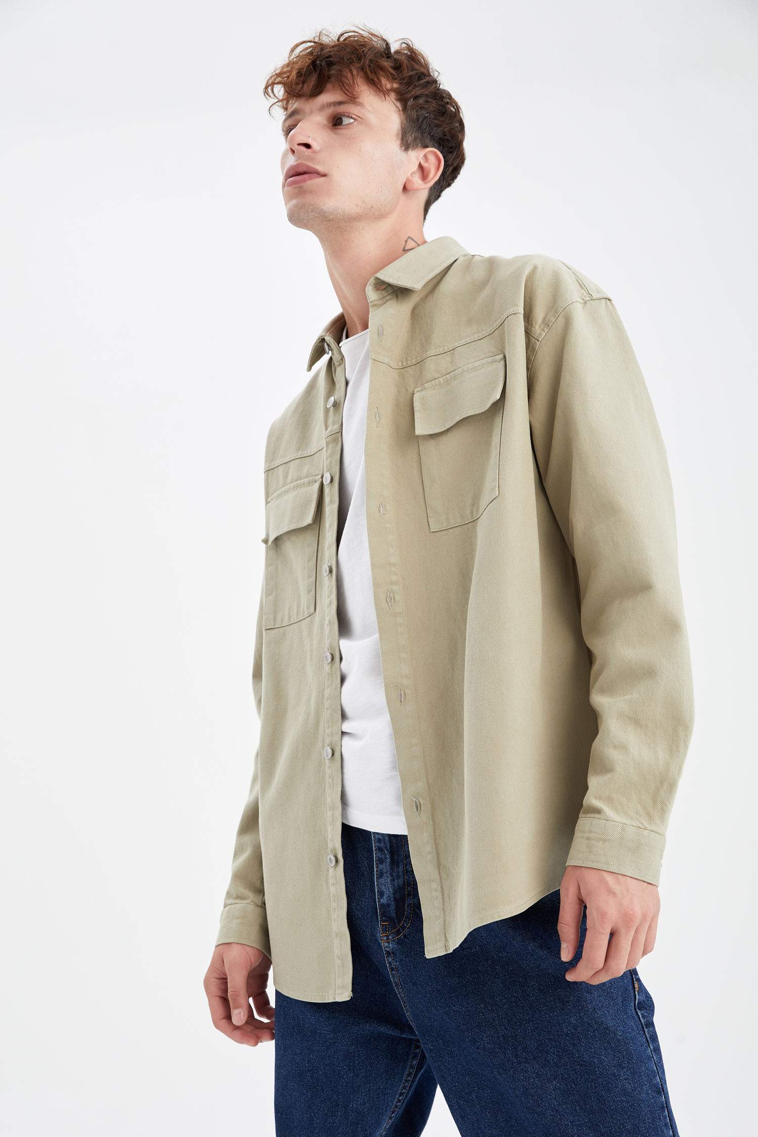 Oversize Fit Uzun Kollu Jean Gömlek Ceket
