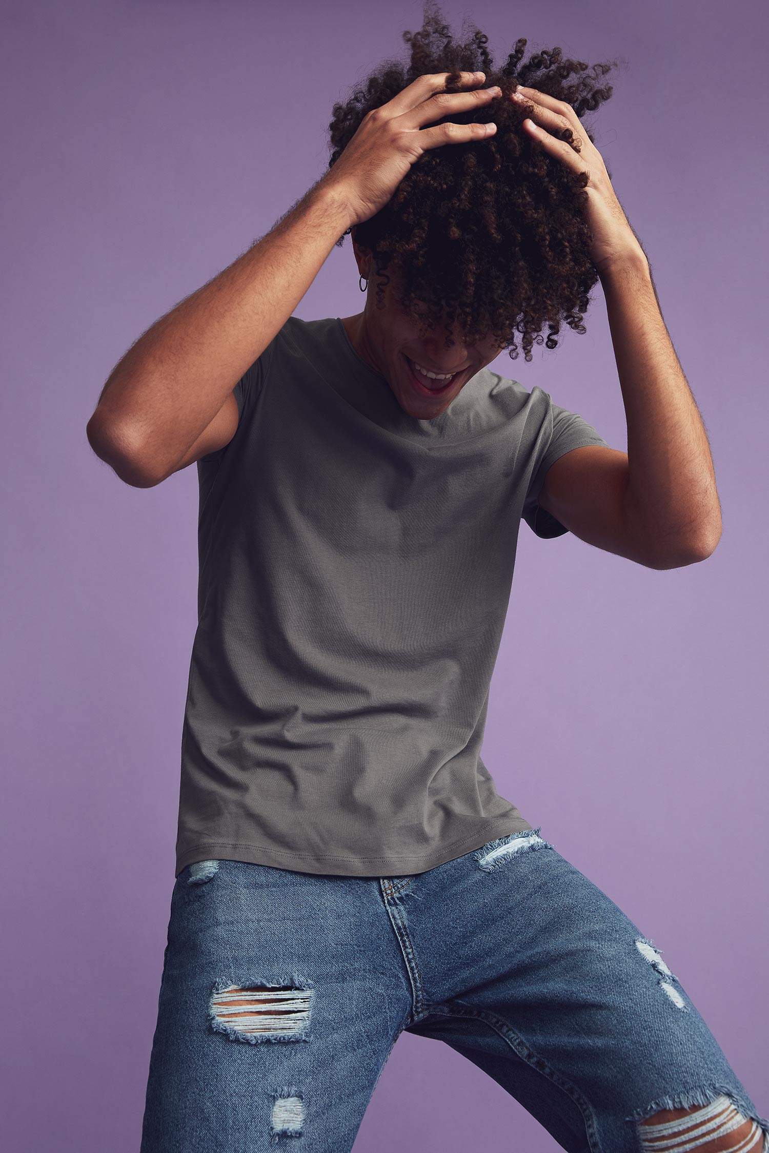 Slim Fit Bisiklet Yaka Basic Antrasit Tişört