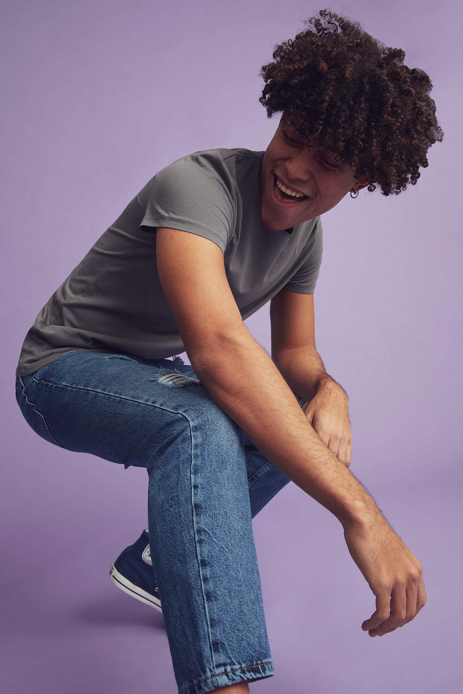 Slim Fit Bisiklet Yaka Basic Antrasit Tişört