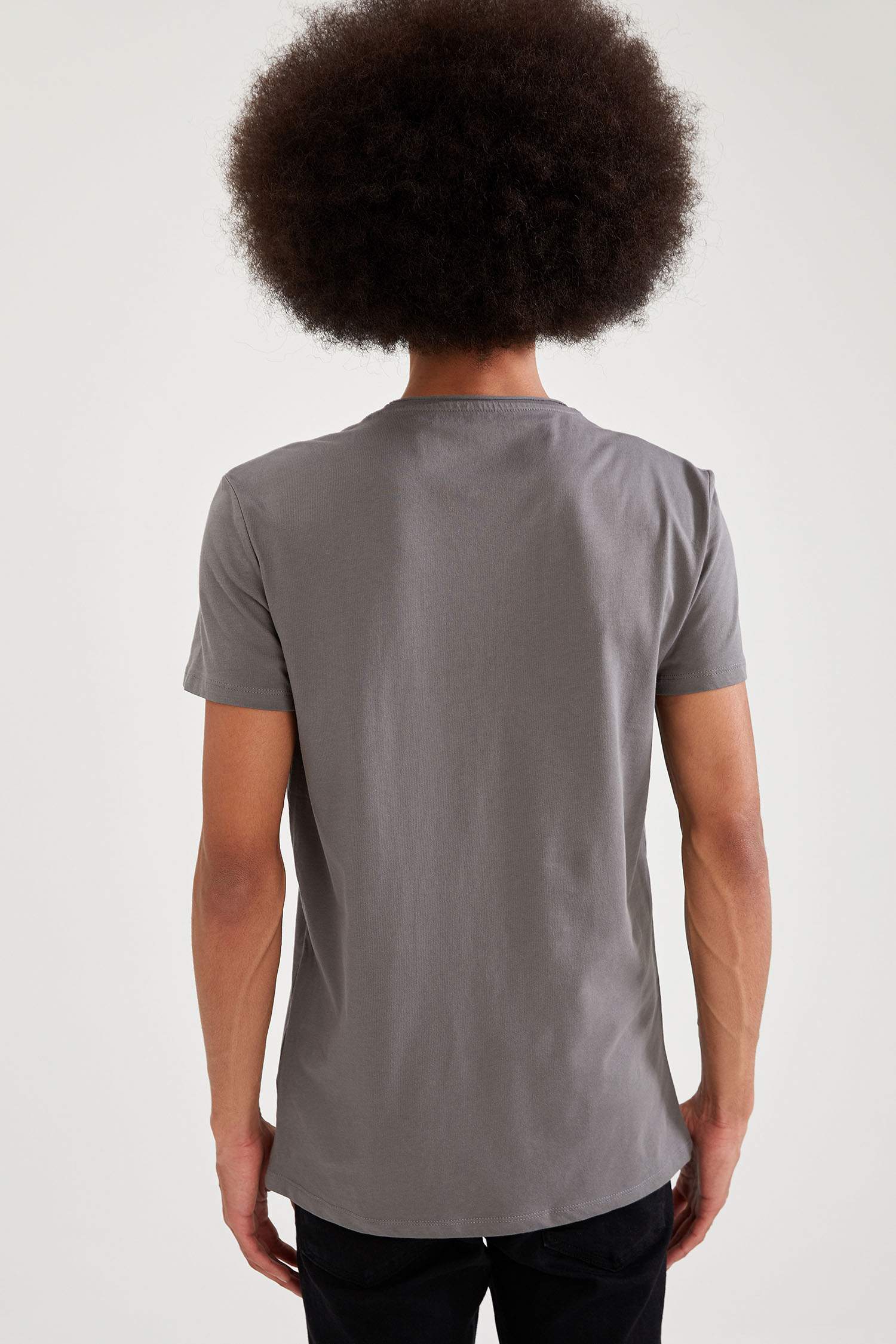 Slim Fit Bisiklet Yaka Basic Antrasit Tişört