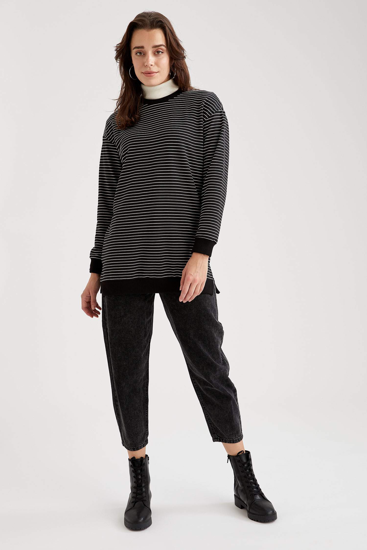 Çizgili Relax Fit Örme Tunik